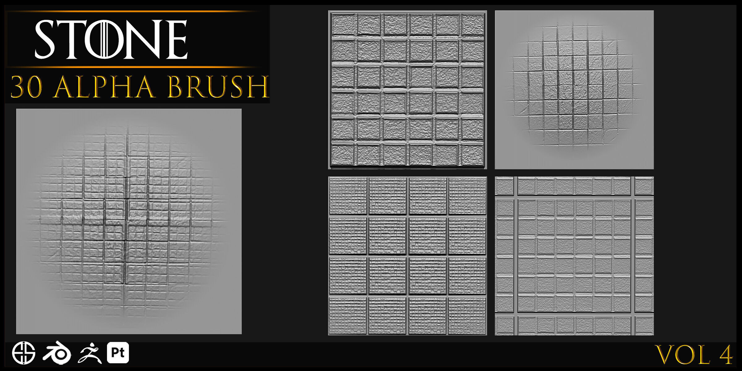 30 Real Stone Alpha Brushes-Blender Alpha Brush - Zbrush Brush 3D model_12
