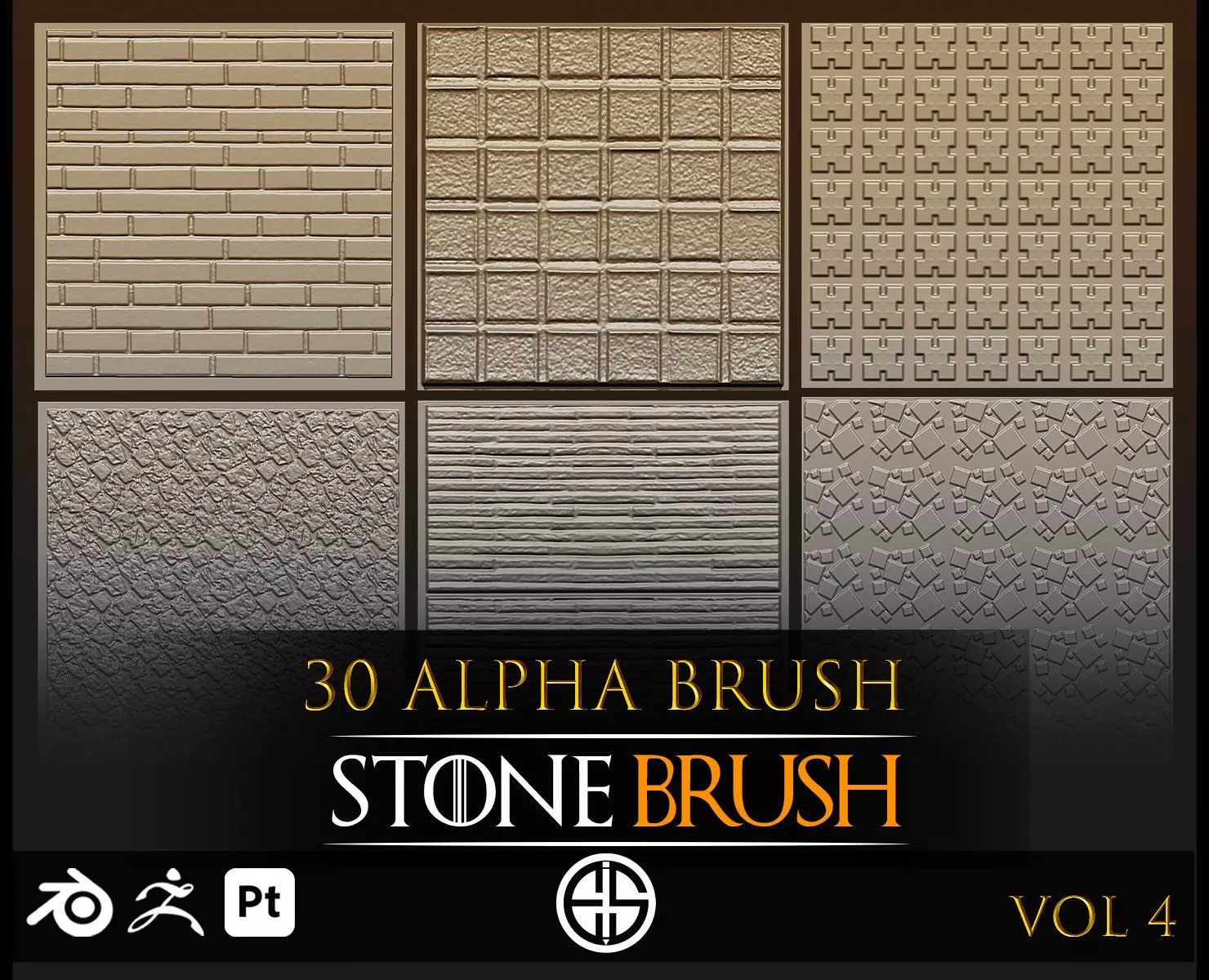 30 Real Stone Alpha Brushes-Blender Alpha Brush - Zbrush Brush 3D model_0