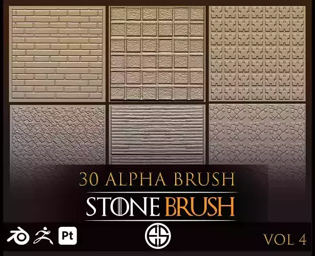 30 Real Stone Alpha Brushes-Blender Alpha Brush - Zbrush Brush 3D model