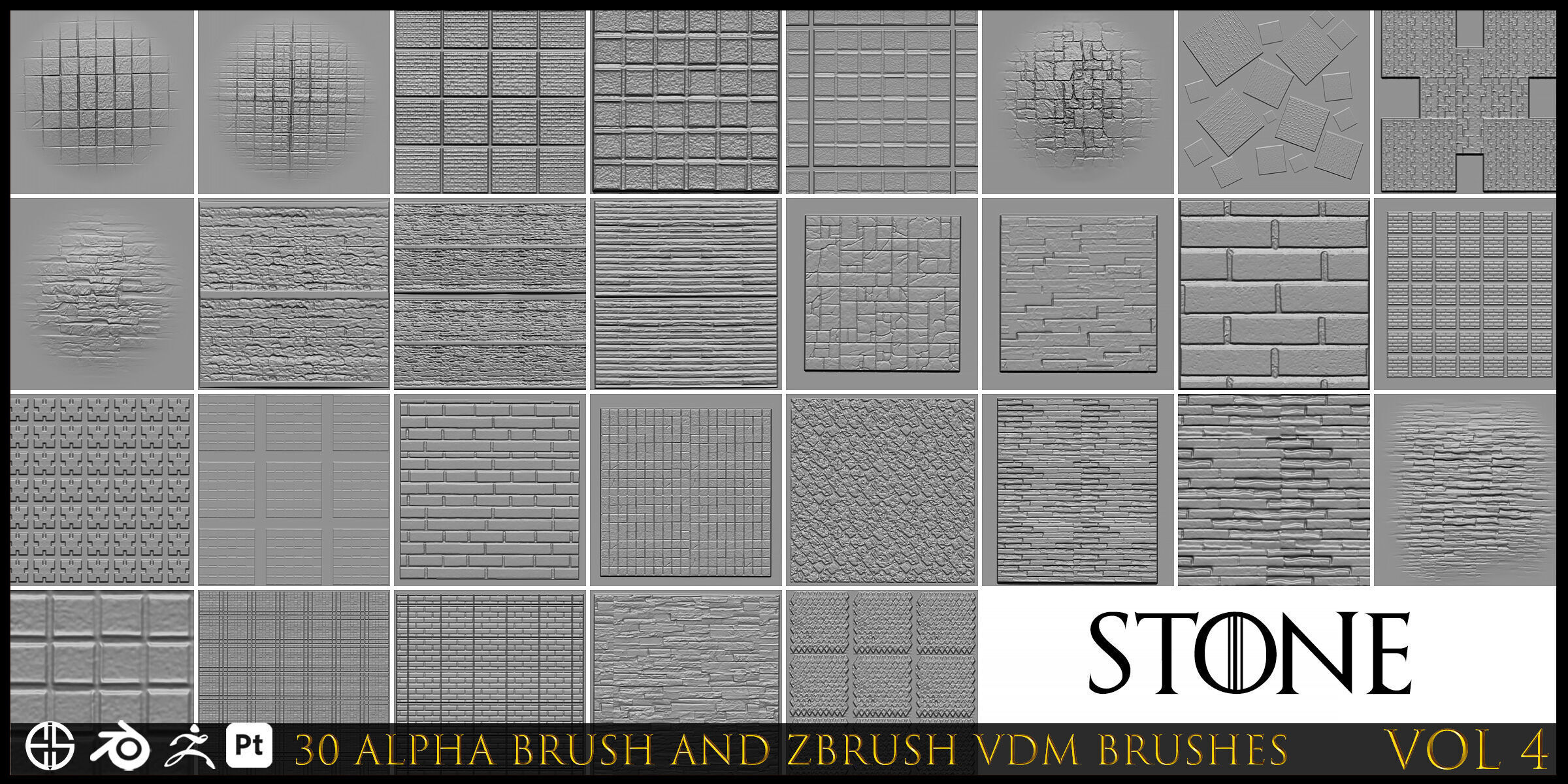 30 Real Stone Alpha Brushes-Blender Alpha Brush - Zbrush Brush 3D model_2