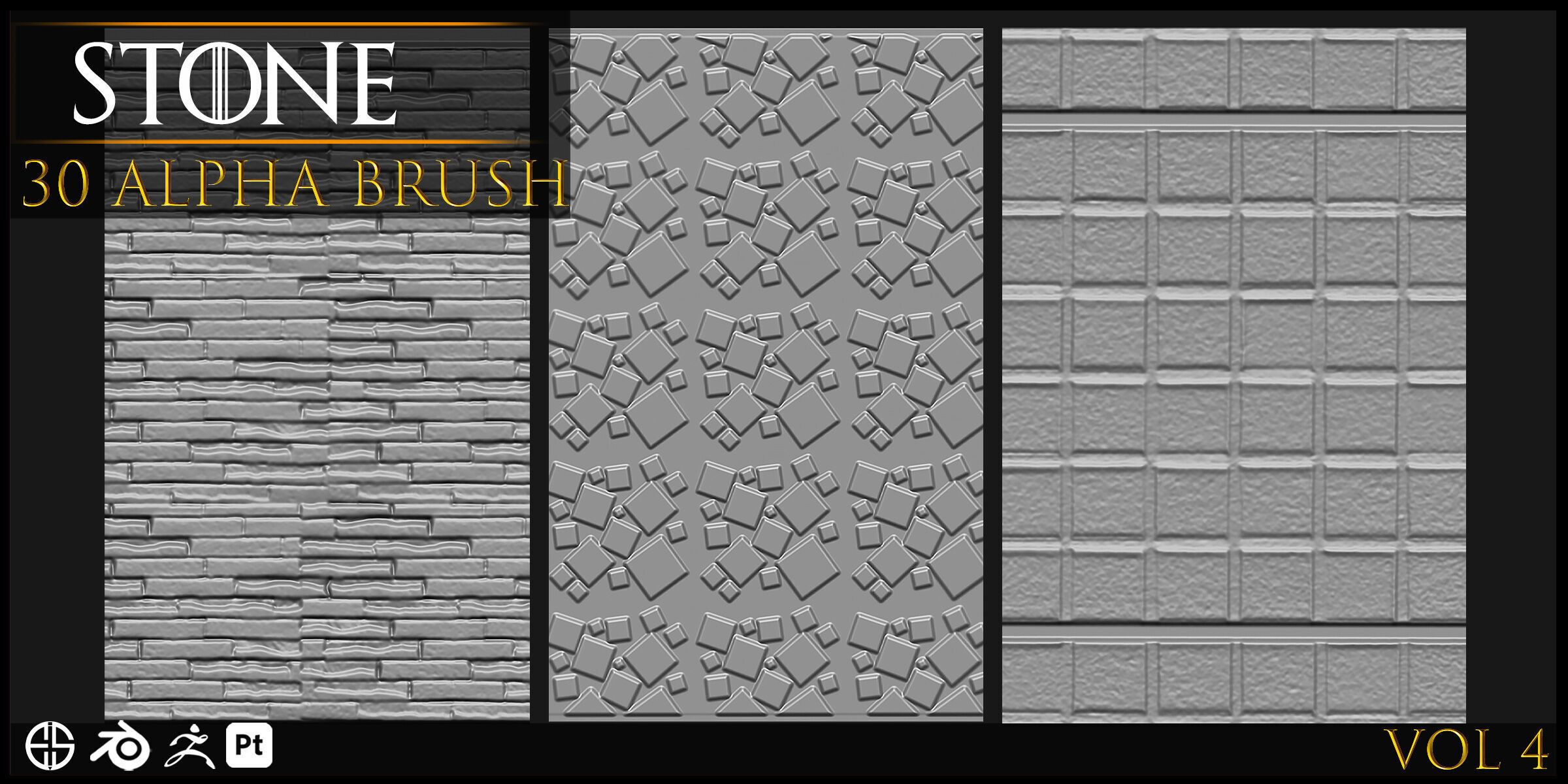 30 Real Stone Alpha Brushes-Blender Alpha Brush - Zbrush Brush 3D model_3