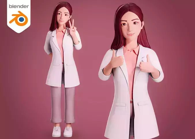 Female doctor cartoon character - Rigged 3D model