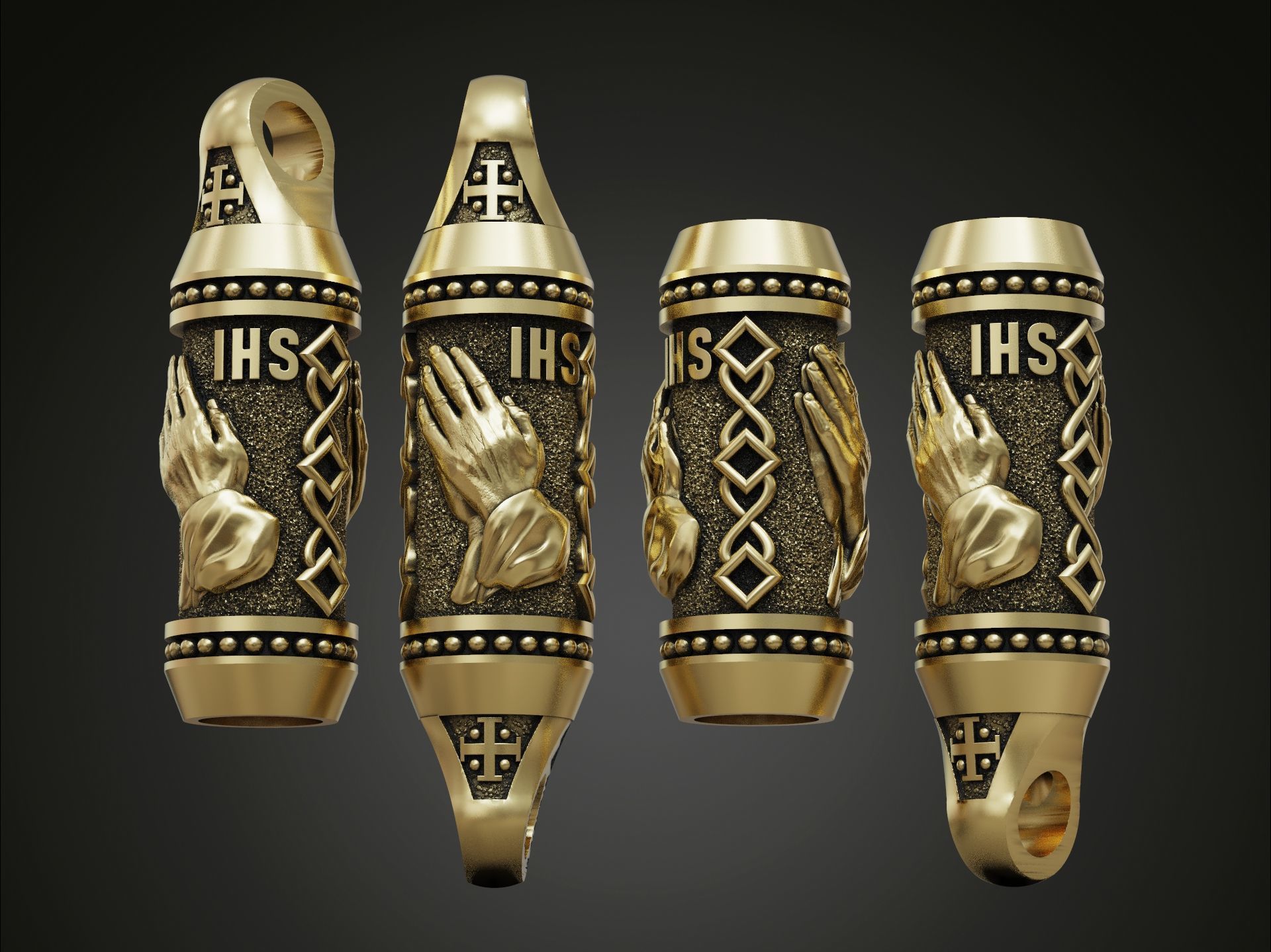 Charm bead spacer rope hands pray 3D print model_1