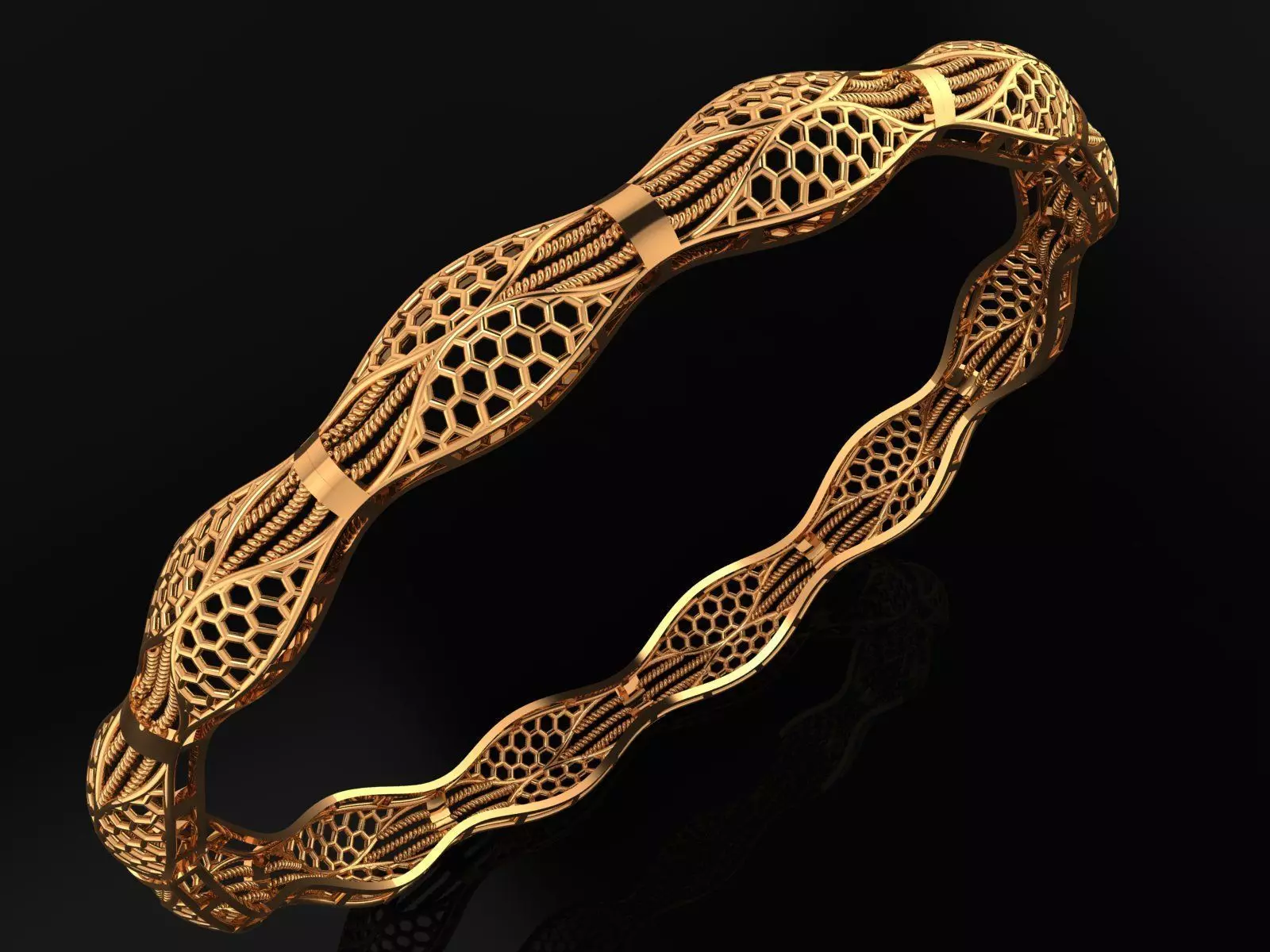 1285 Wavy Honeycomb Openwork Bangle 10g 3D print model_0