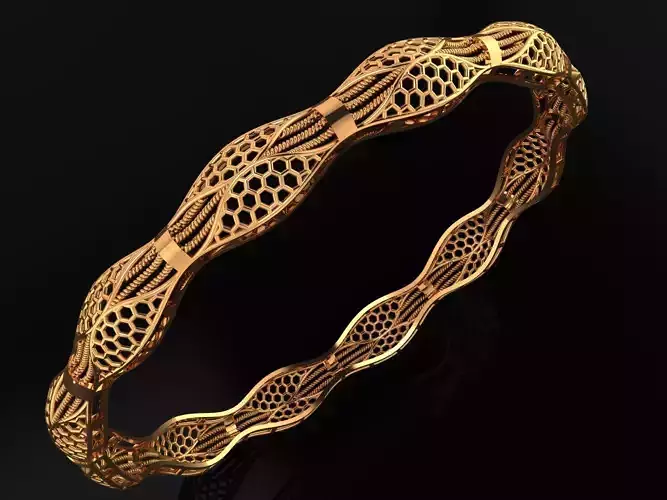 1285 Wavy Honeycomb Openwork Bangle 10g