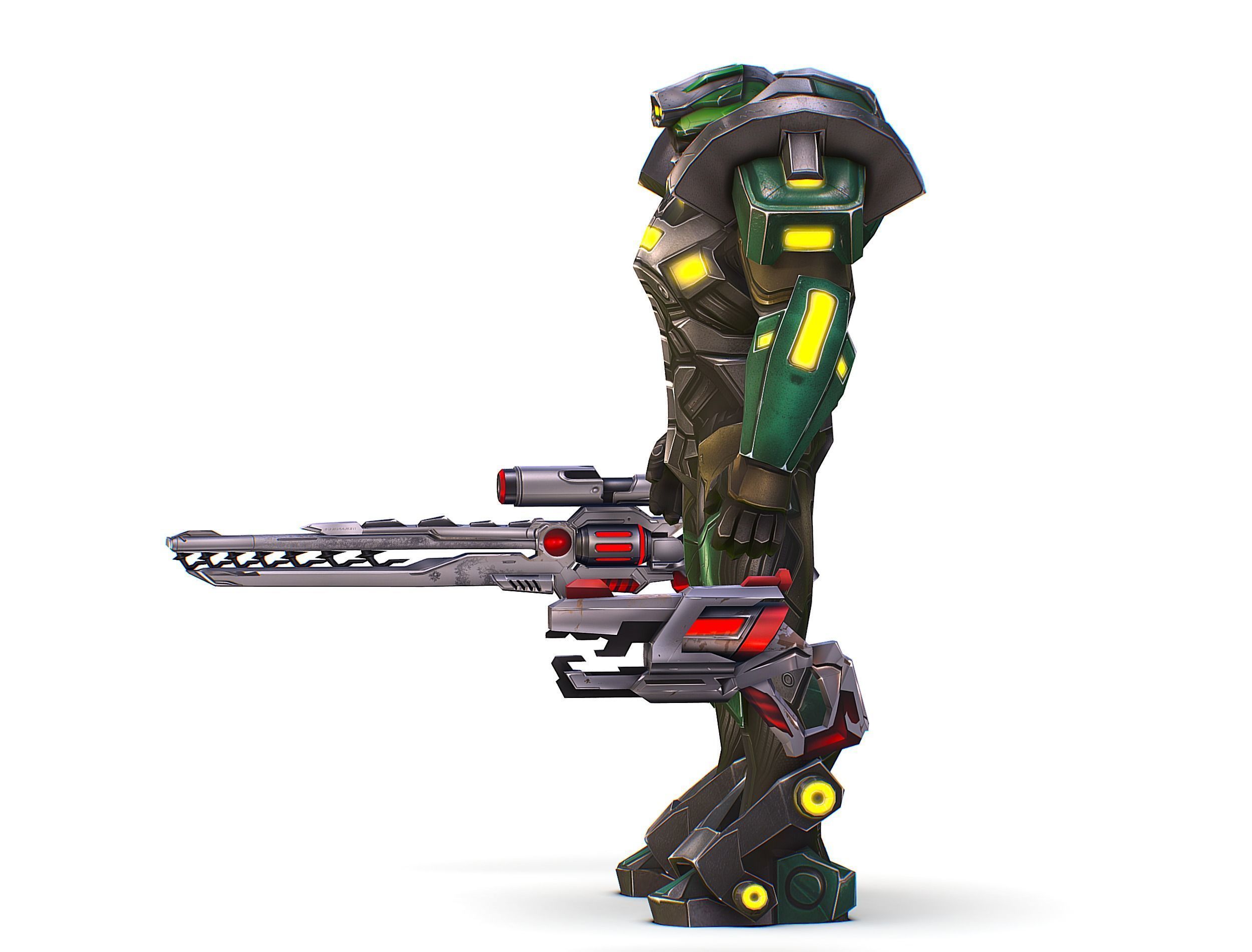 Cartoon Sci-Fi Cyborg Drone Heavy Sniper Low-poly 3D model_6