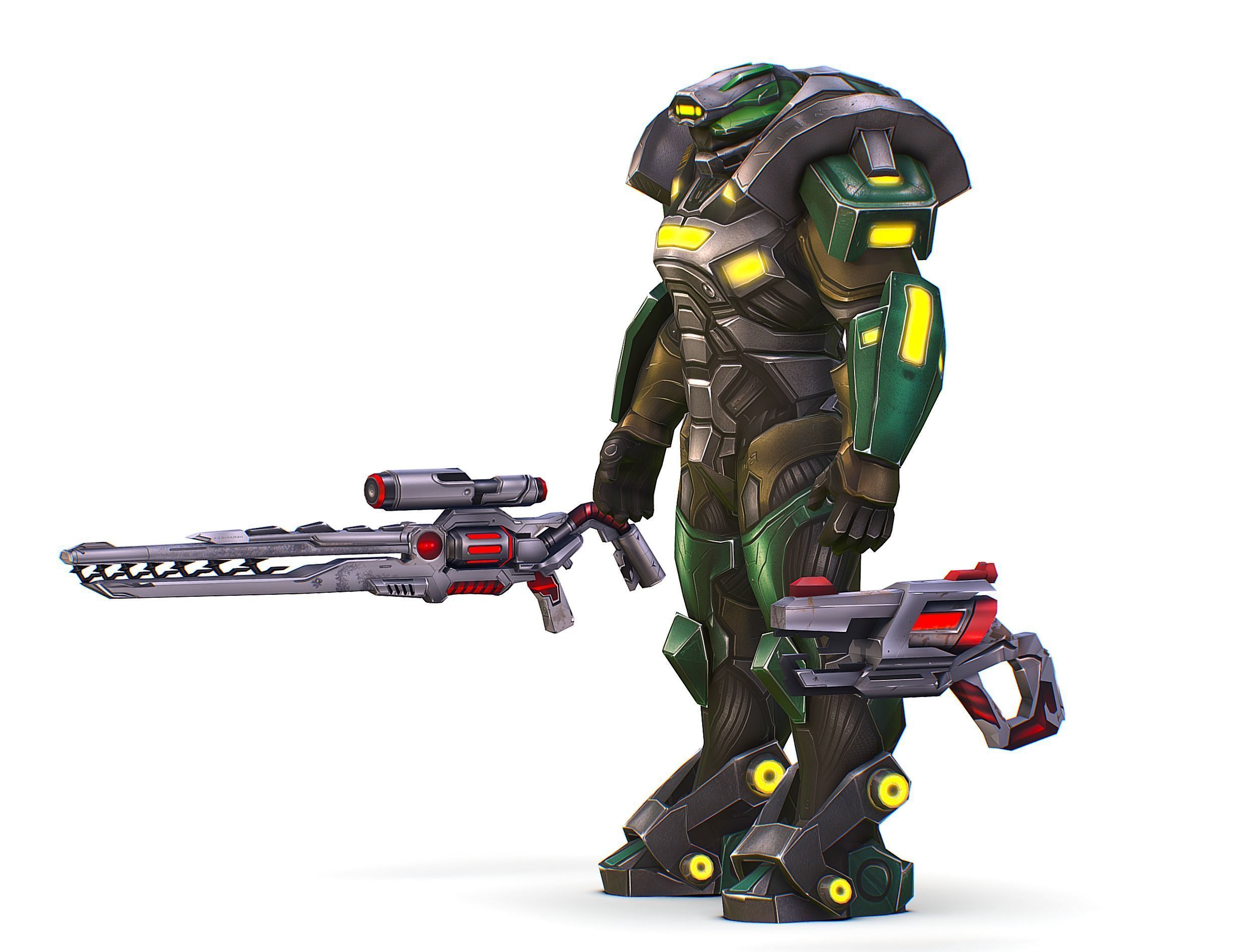 Cartoon Sci-Fi Cyborg Drone Heavy Sniper Low-poly 3D model_5