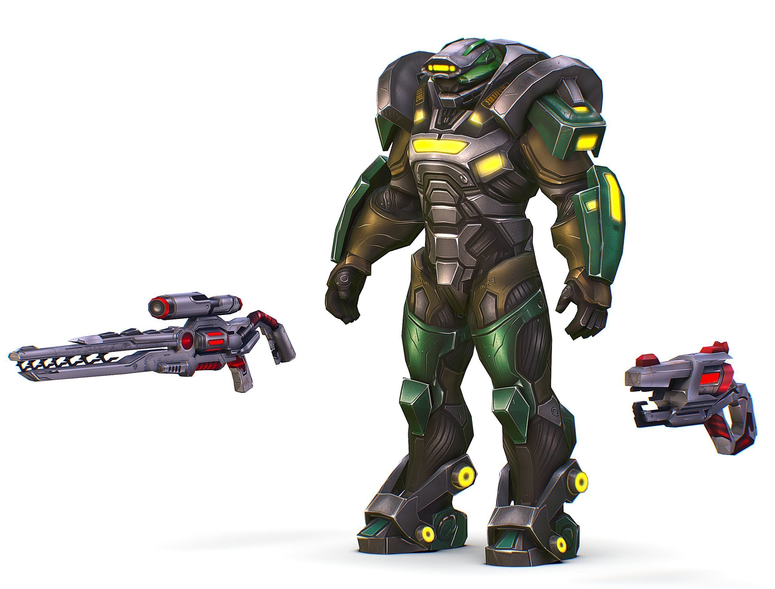 Cartoon Sci-Fi Cyborg Drone Heavy Sniper Low-poly 3D model_4