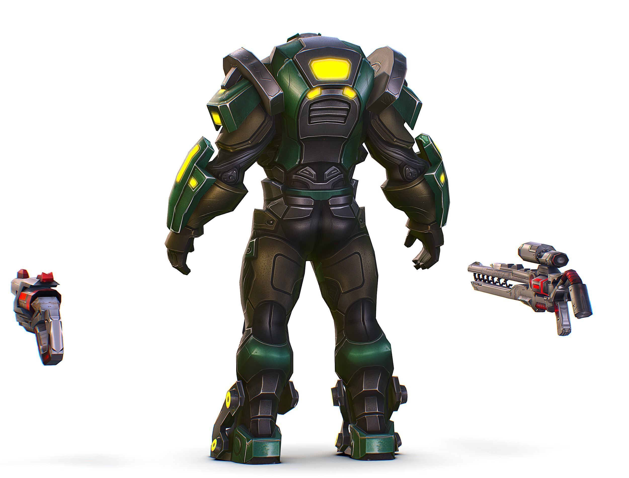 Cartoon Sci-Fi Cyborg Drone Heavy Sniper Low-poly 3D model_9