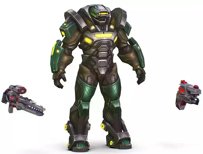 Cartoon Sci-Fi Cyborg Drone Heavy Sniper Low-poly 3D model