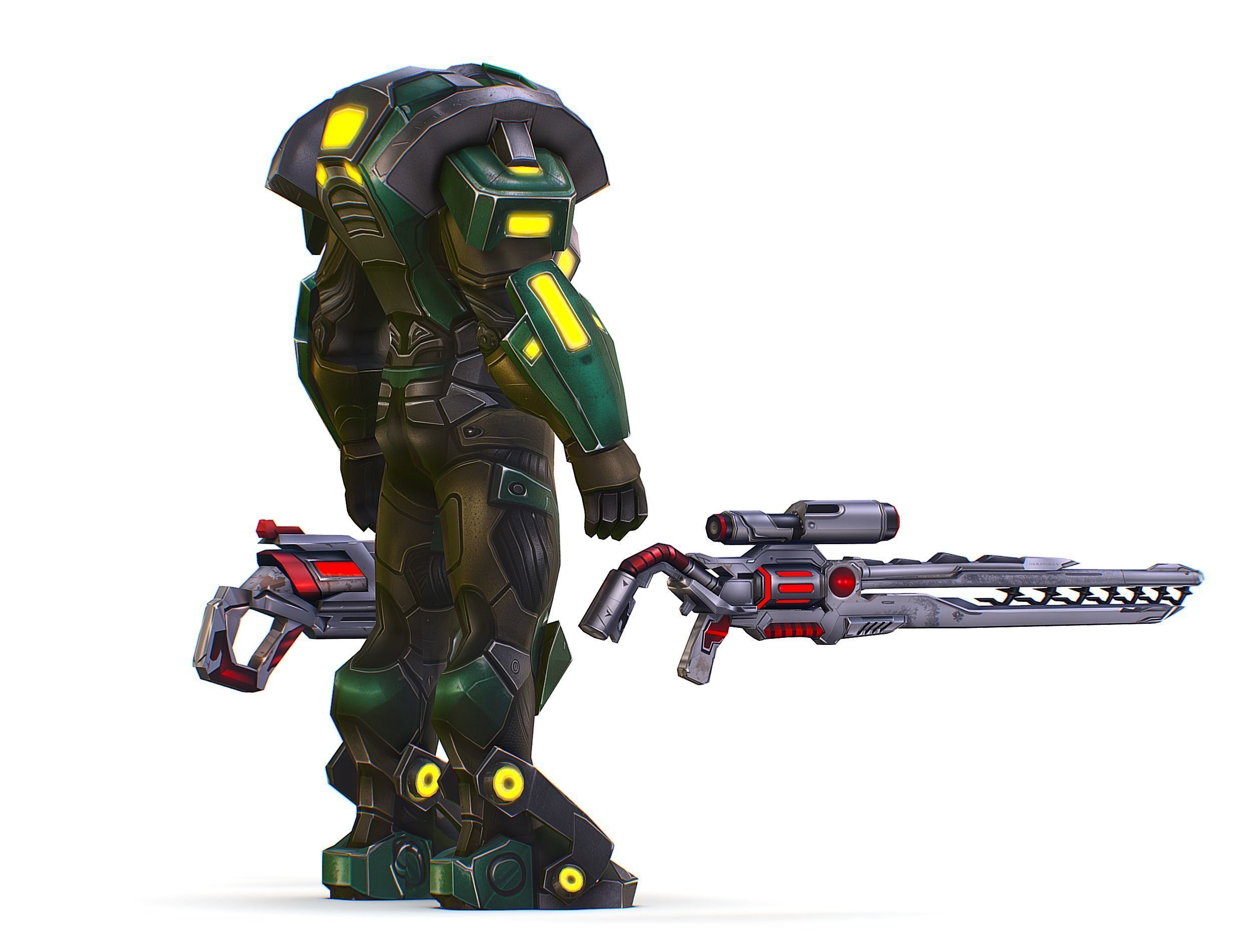 Cartoon Sci-Fi Cyborg Drone Heavy Sniper Low-poly 3D model_12