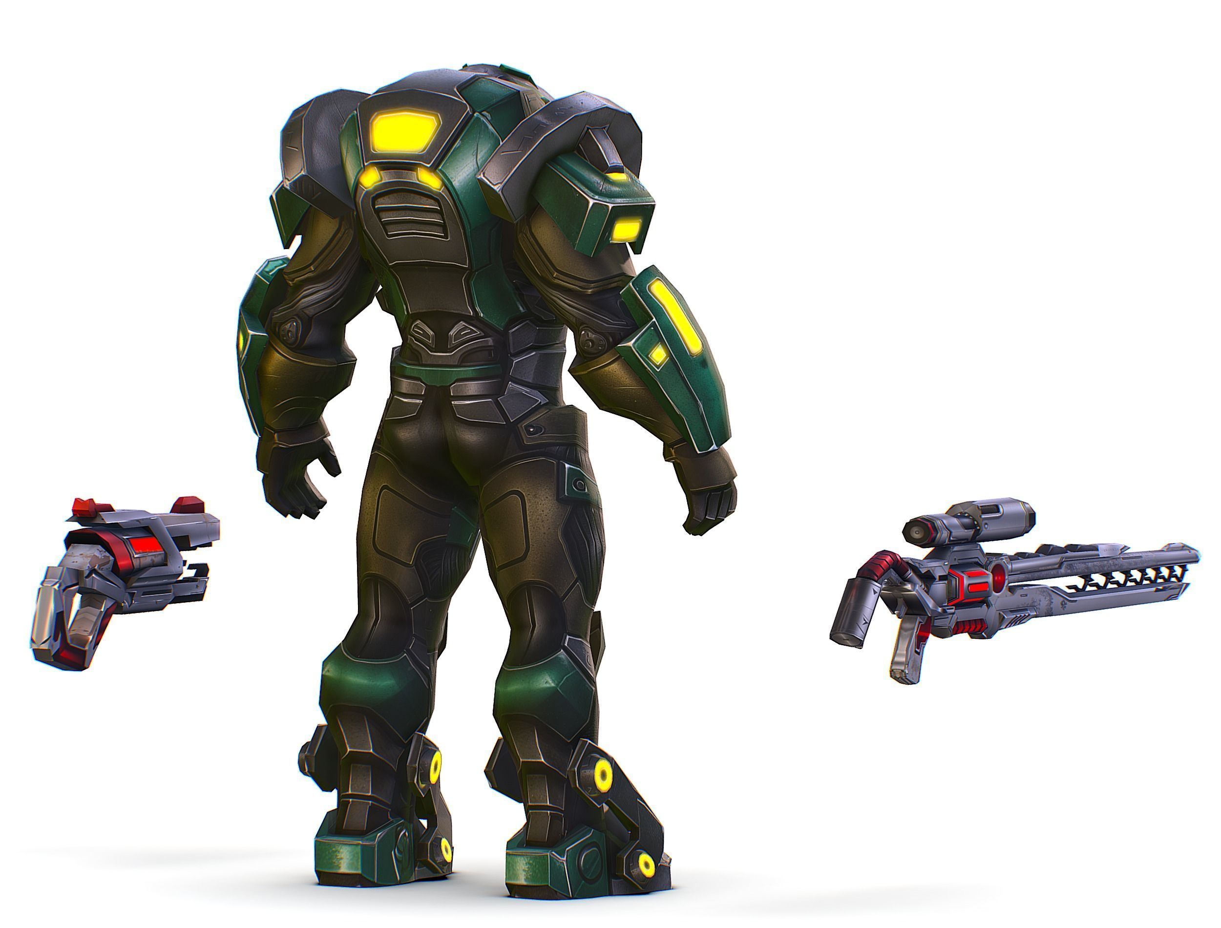 Cartoon Sci-Fi Cyborg Drone Heavy Sniper Low-poly 3D model_11