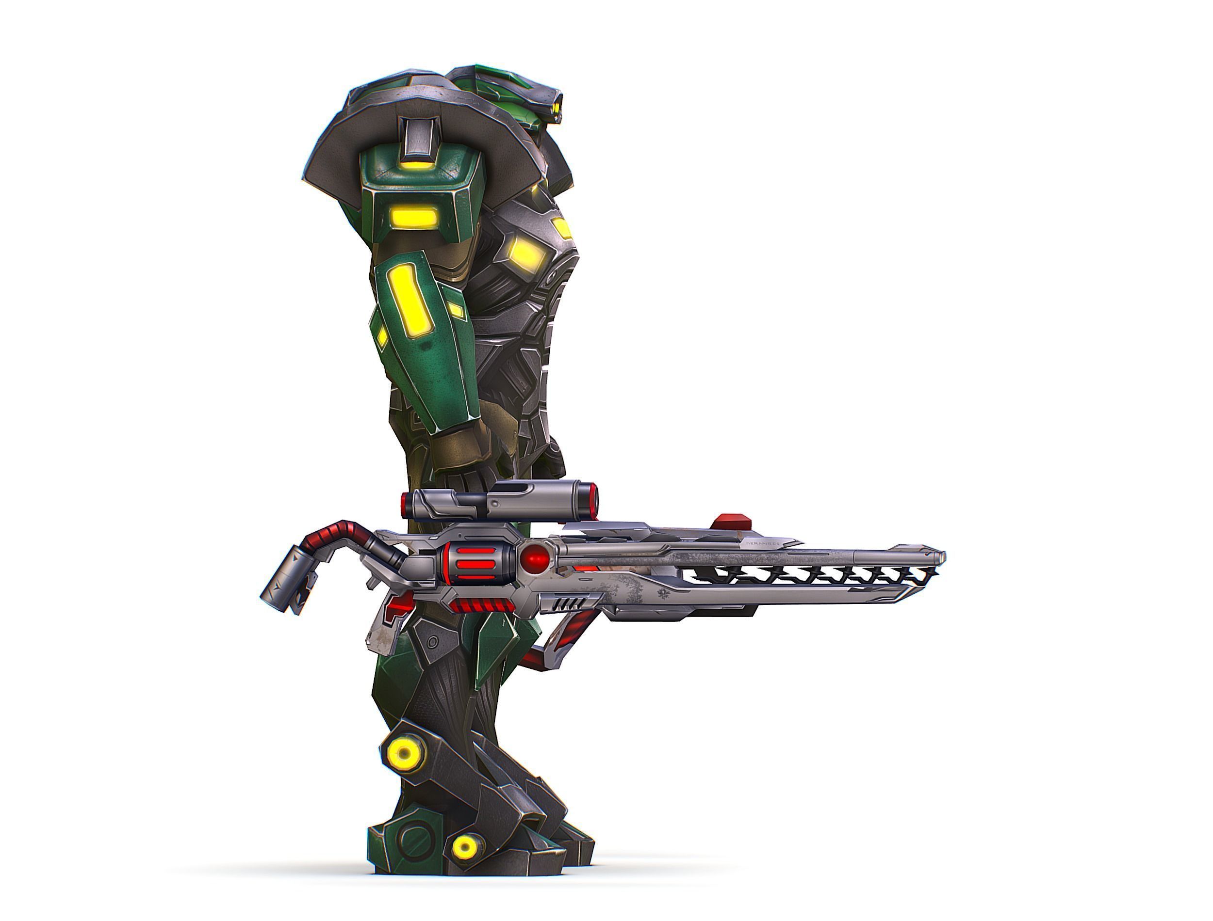 Cartoon Sci-Fi Cyborg Drone Heavy Sniper Low-poly 3D model_13