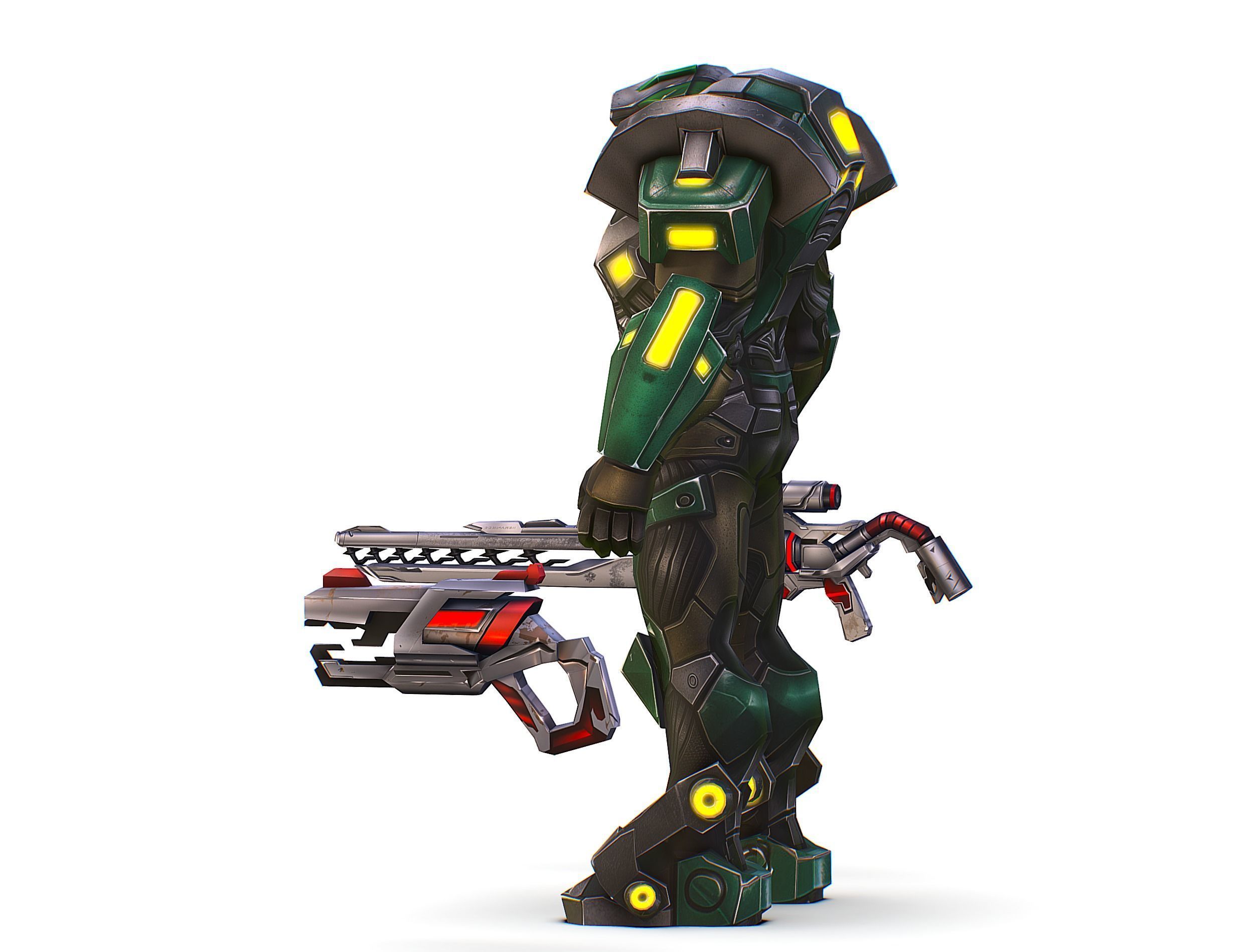 Cartoon Sci-Fi Cyborg Drone Heavy Sniper Low-poly 3D model_7