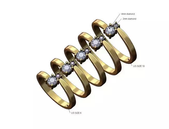 Overlapping 4mm 2mm diamonds bypass ring US sizes 6to10