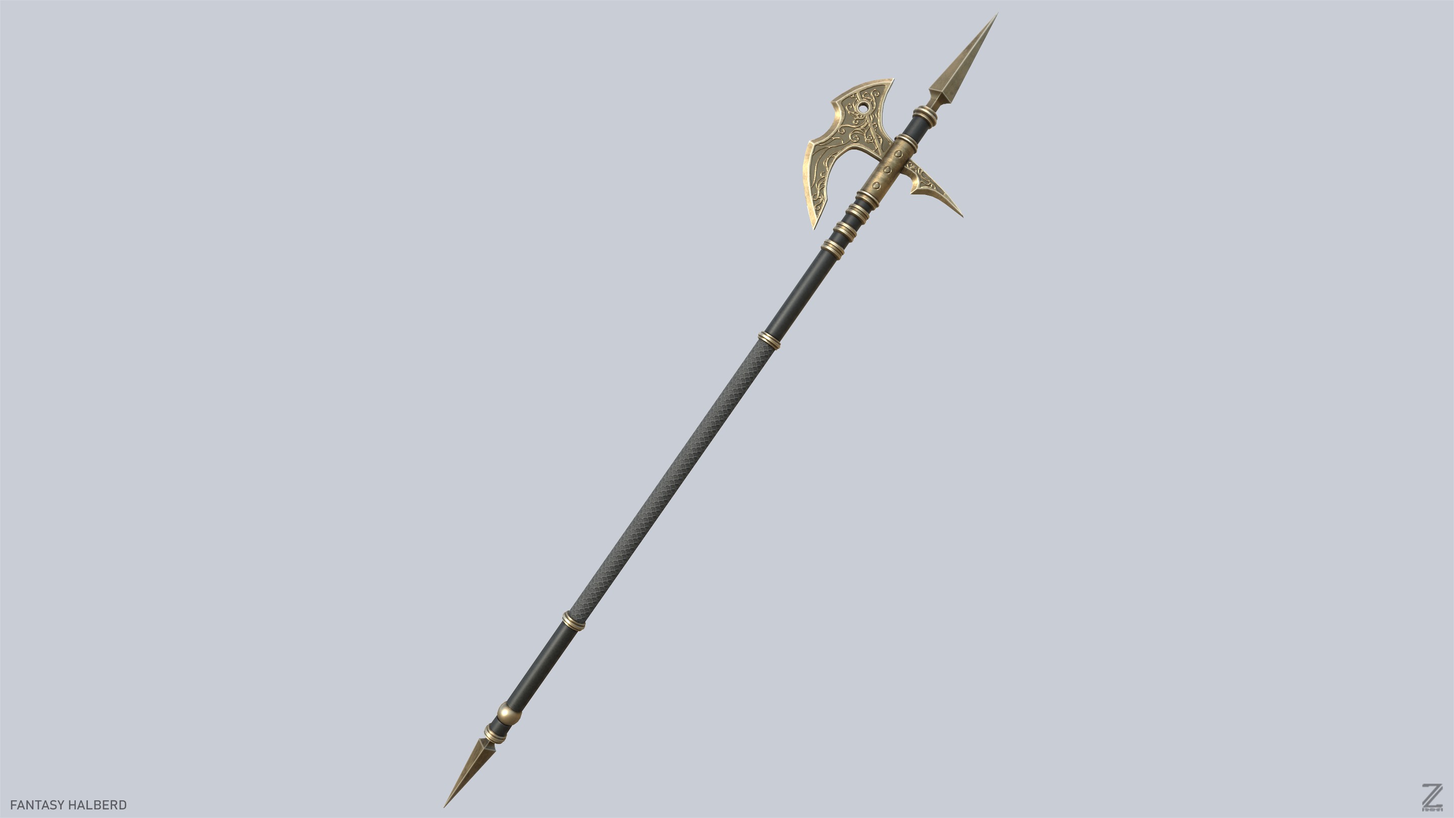 Fantasy halberd Low-poly 3D model_8
