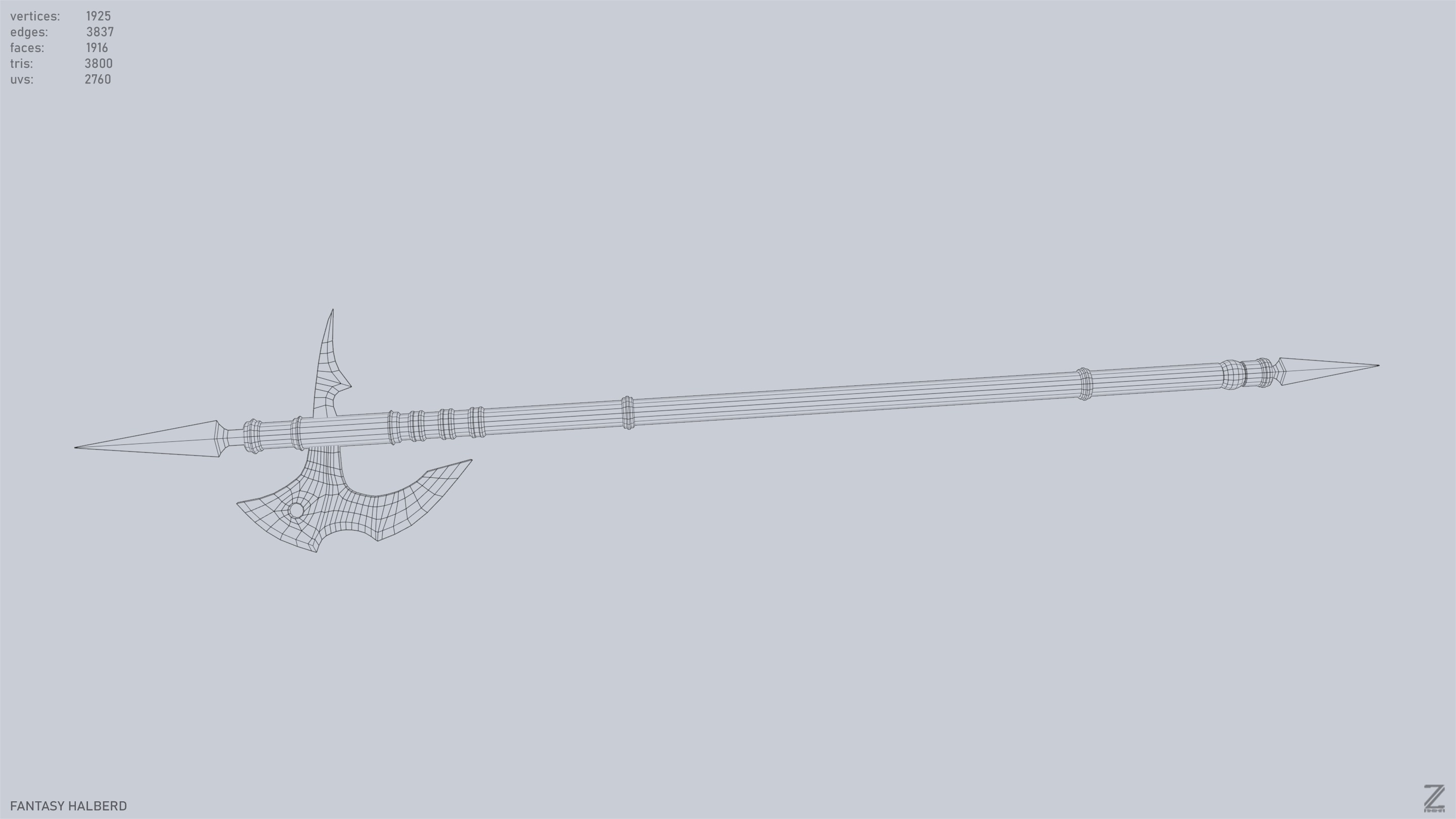 Fantasy halberd Low-poly 3D model_13