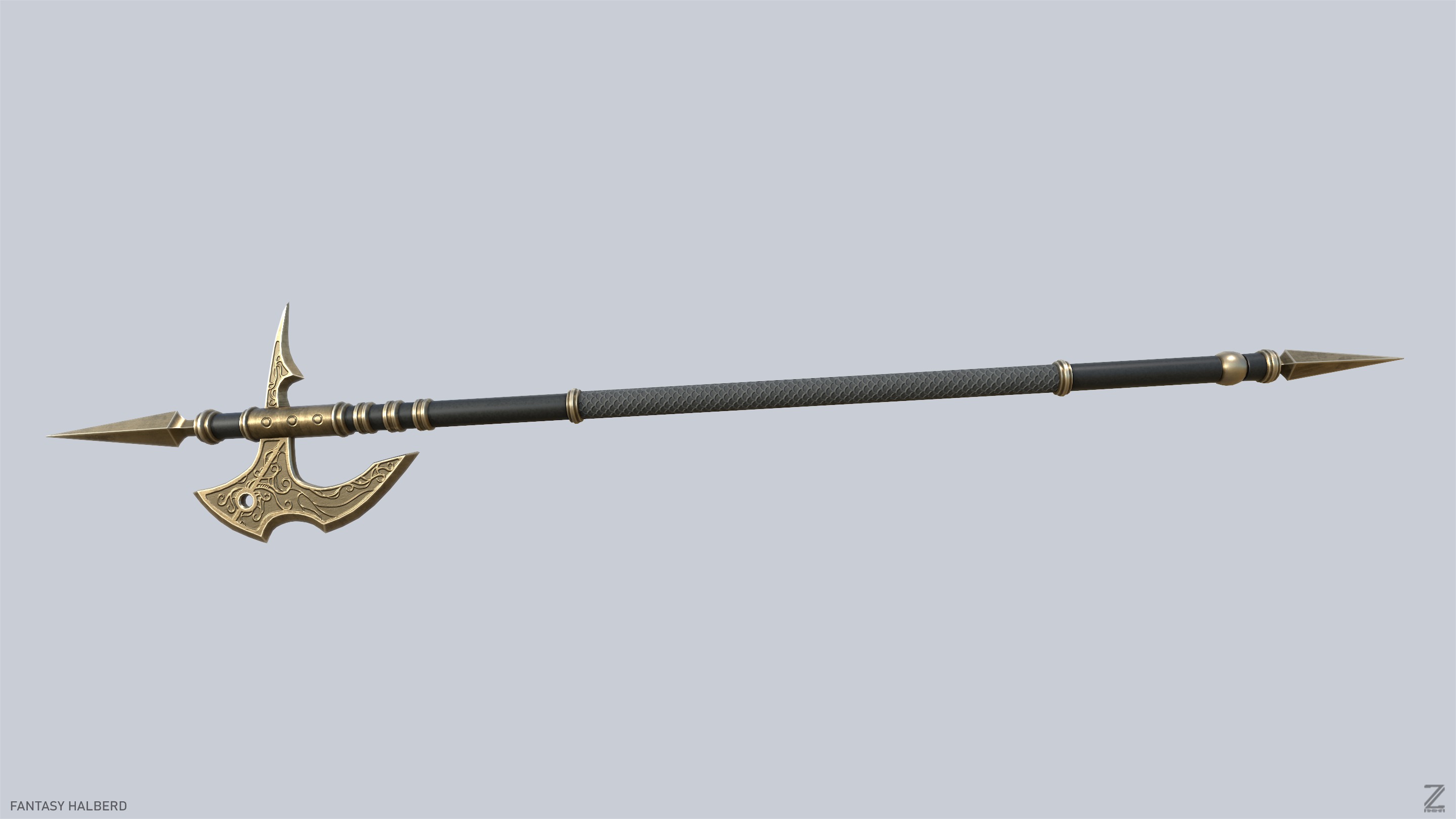 Fantasy halberd Low-poly 3D model_7