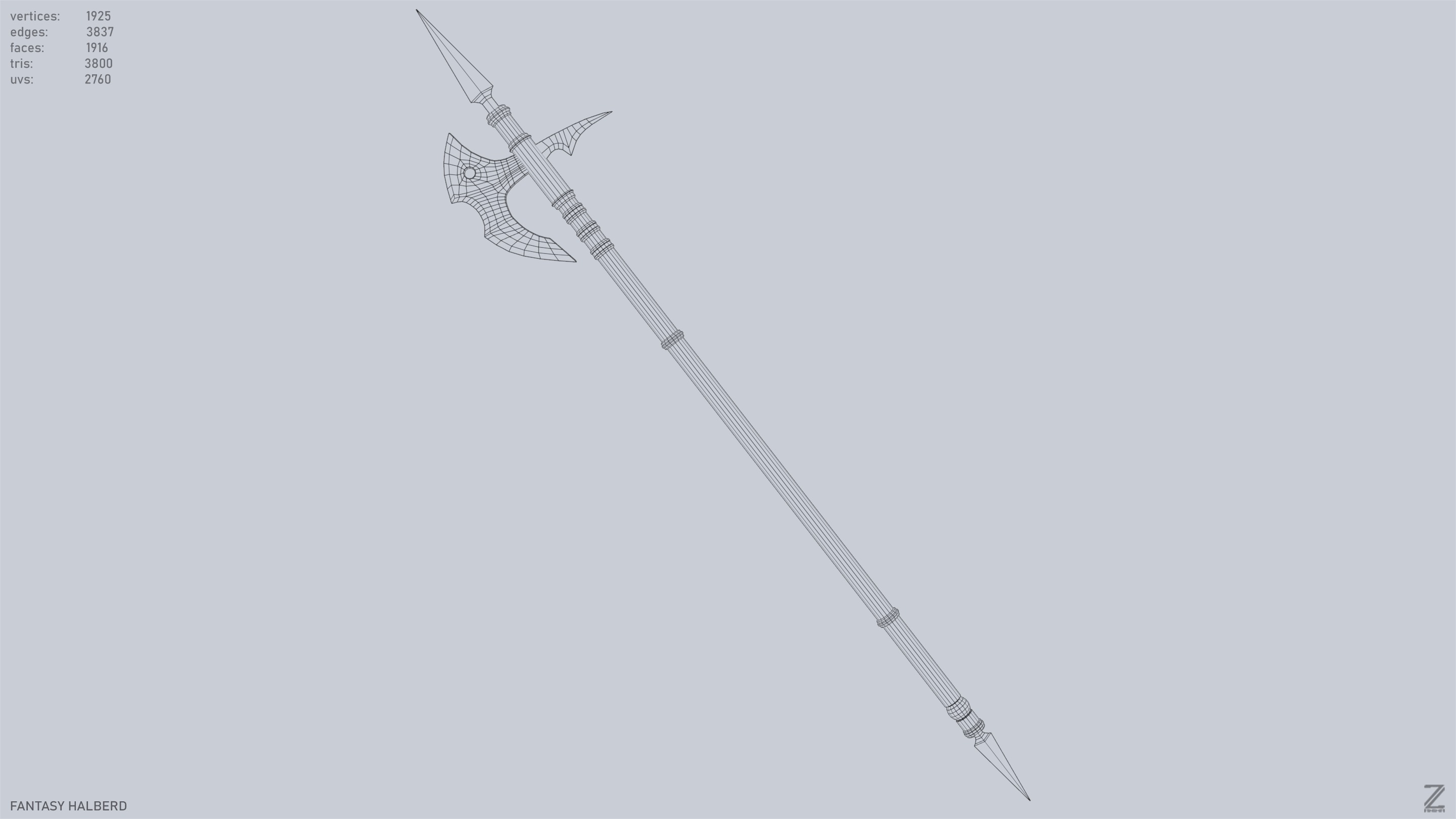 Fantasy halberd Low-poly 3D model_10