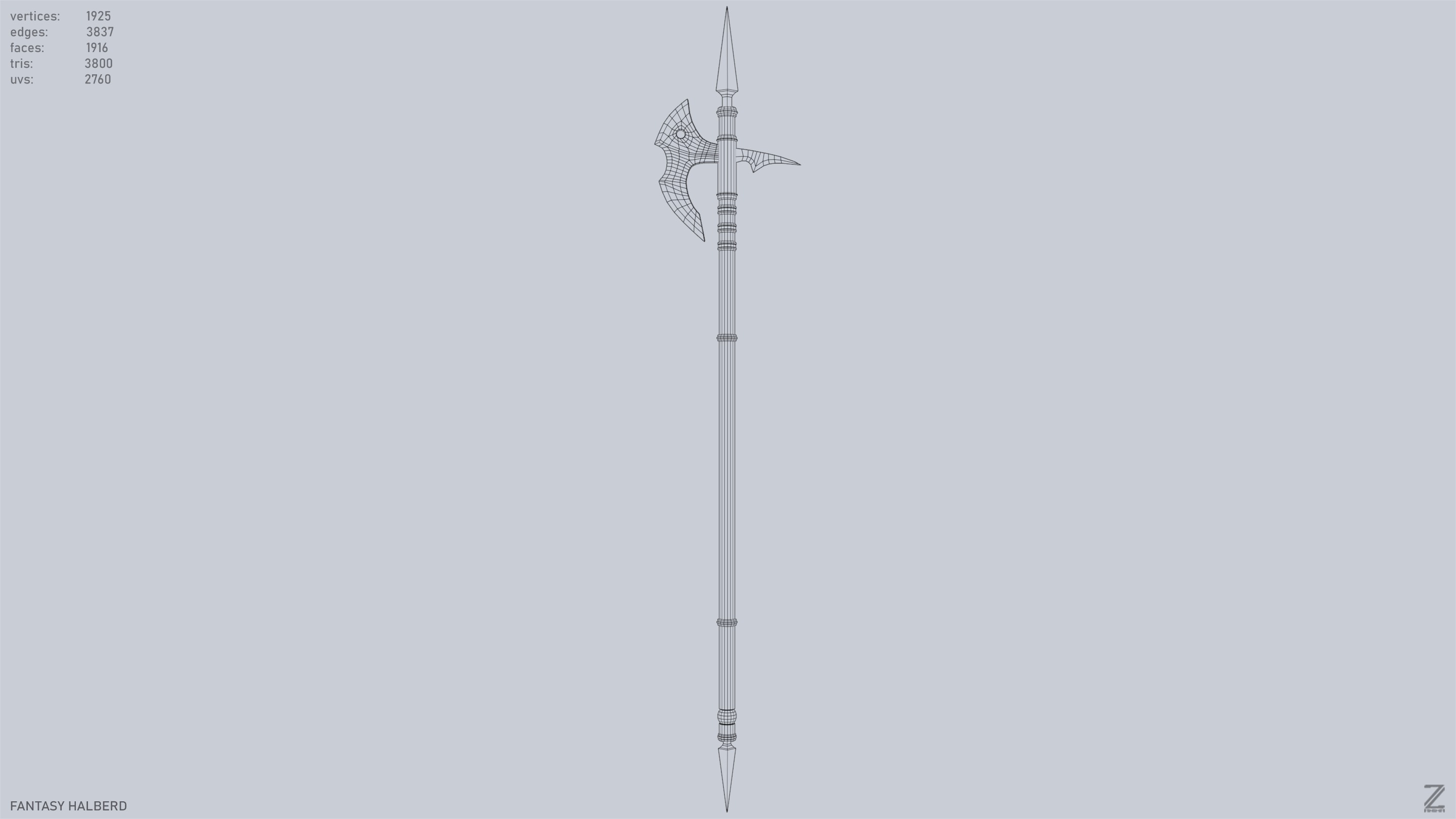 Fantasy halberd Low-poly 3D model_9