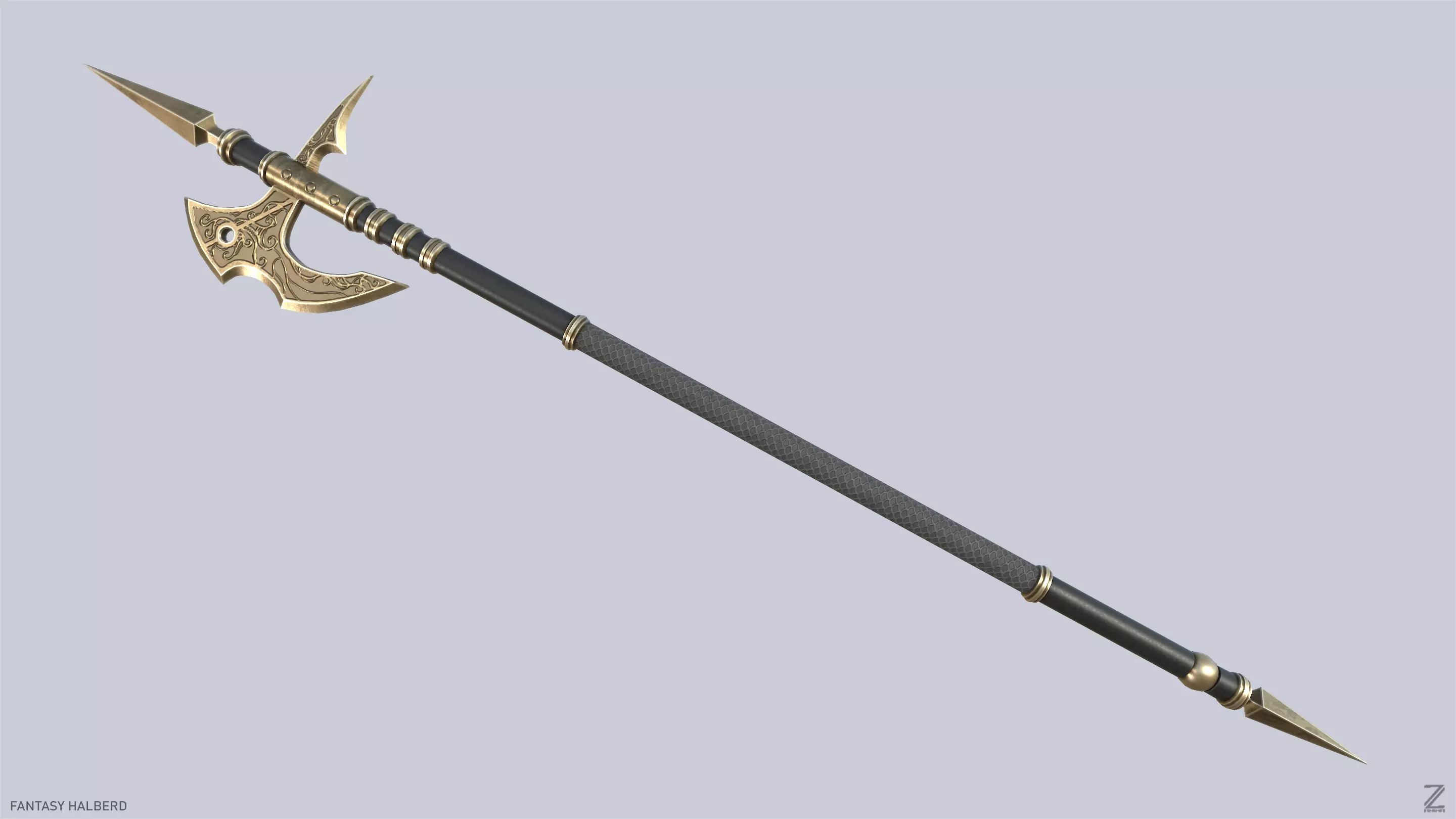 Fantasy halberd Low-poly 3D model_0
