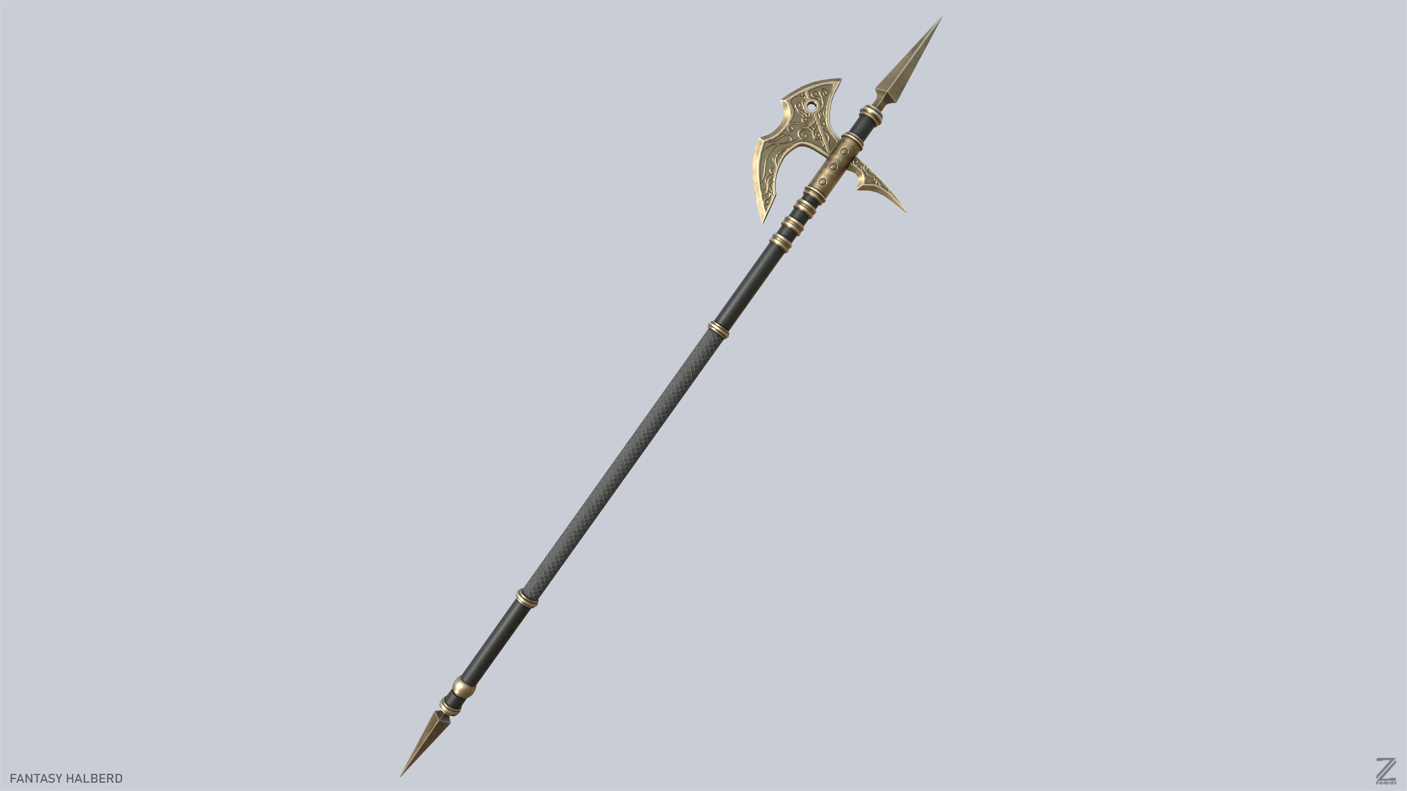 Fantasy halberd Low-poly 3D model_5
