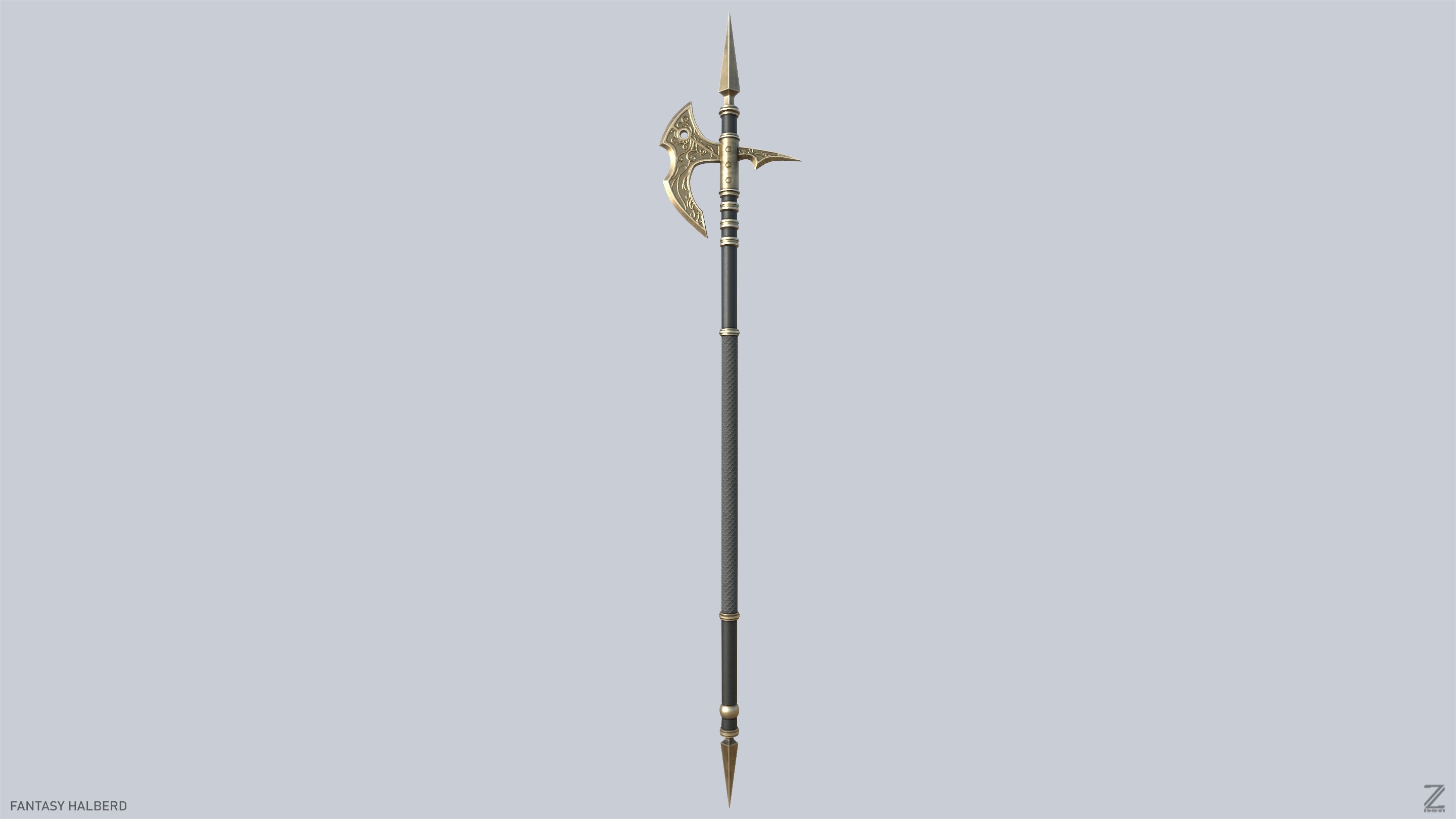 Fantasy halberd Low-poly 3D model_2