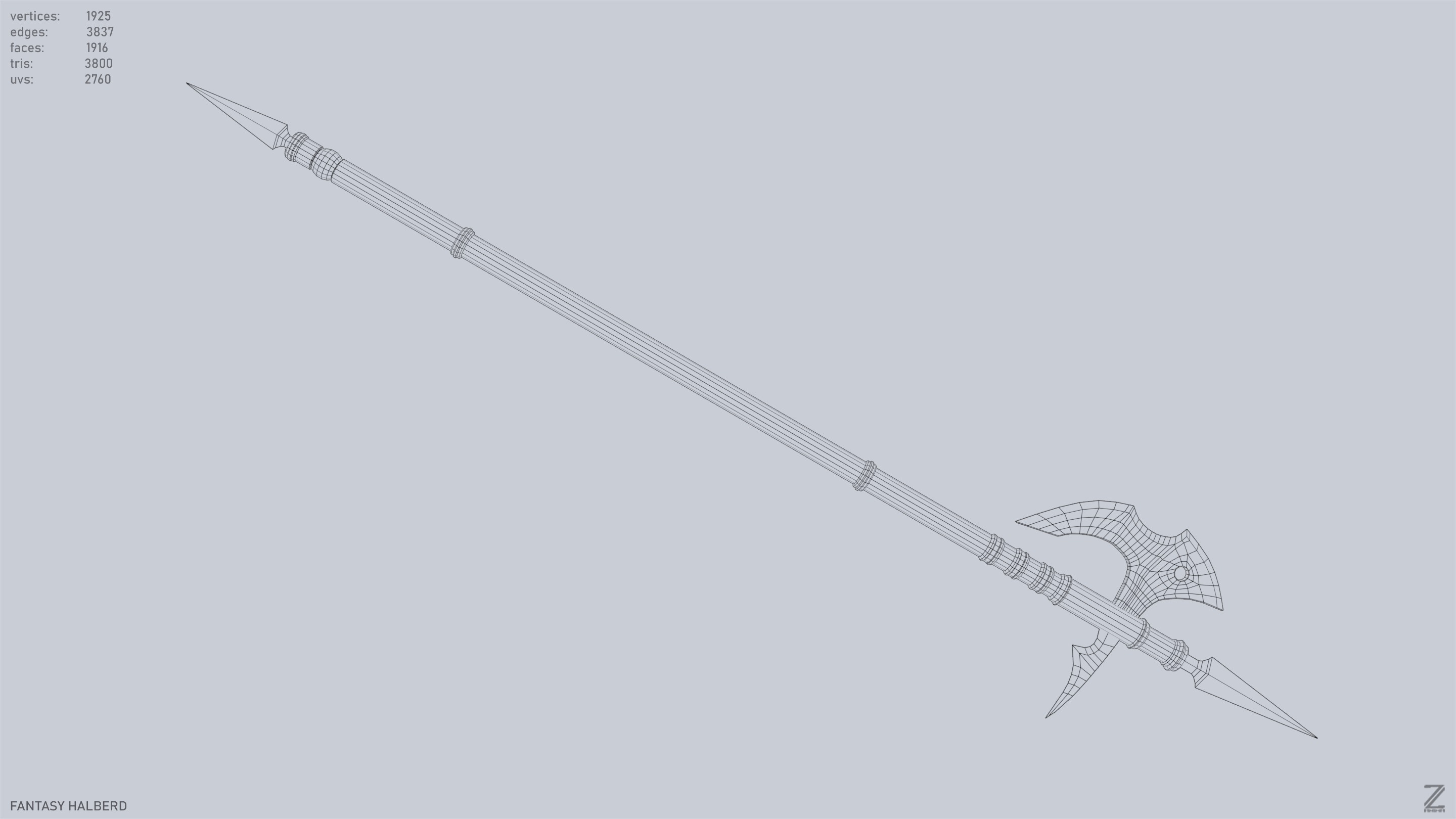 Fantasy halberd Low-poly 3D model_14