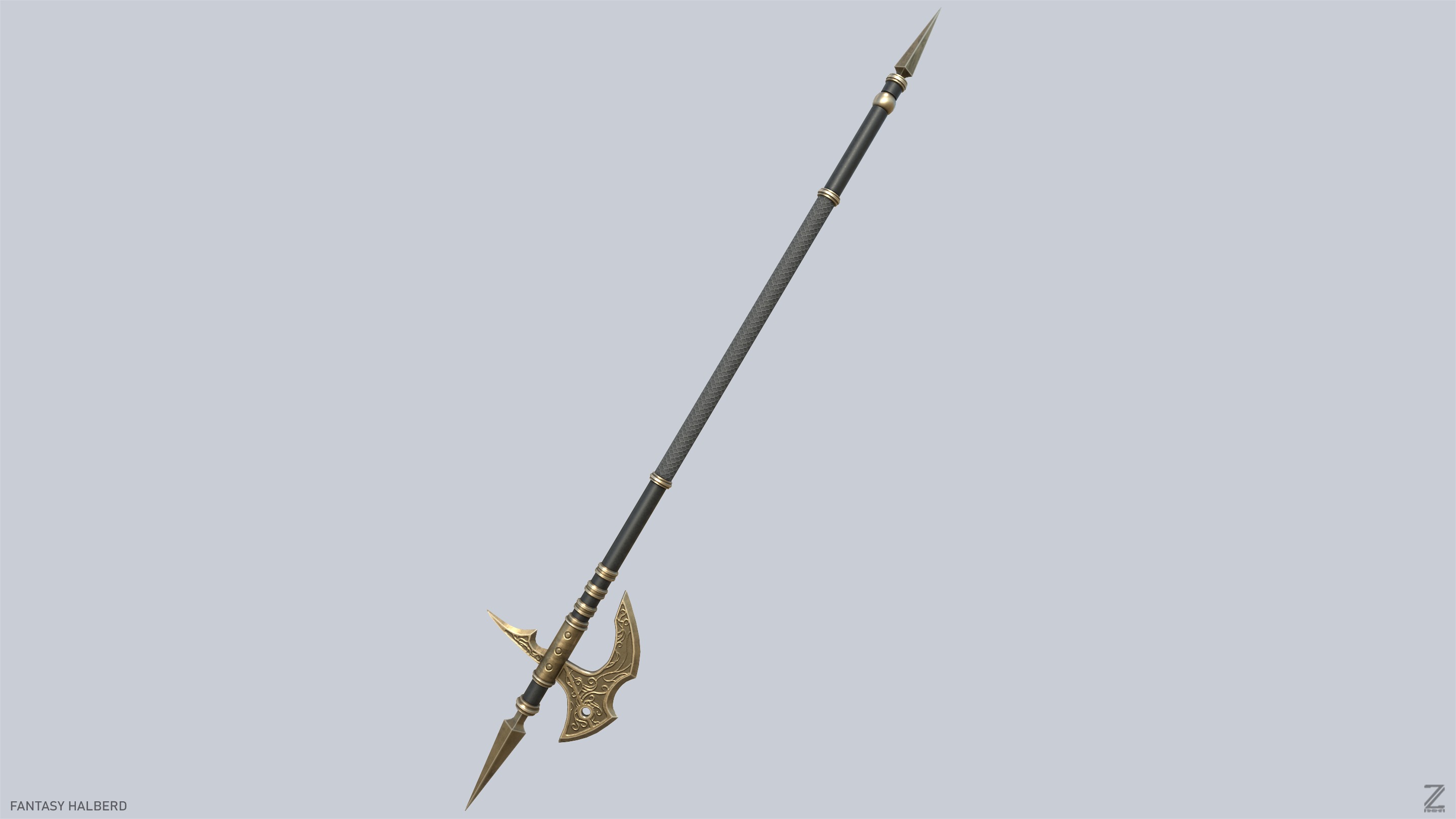 Fantasy halberd Low-poly 3D model_6