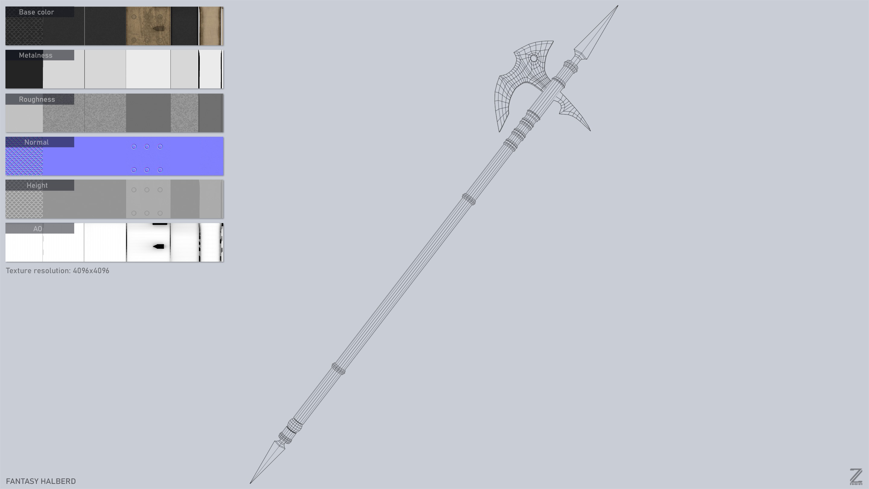 Fantasy halberd Low-poly 3D model_3