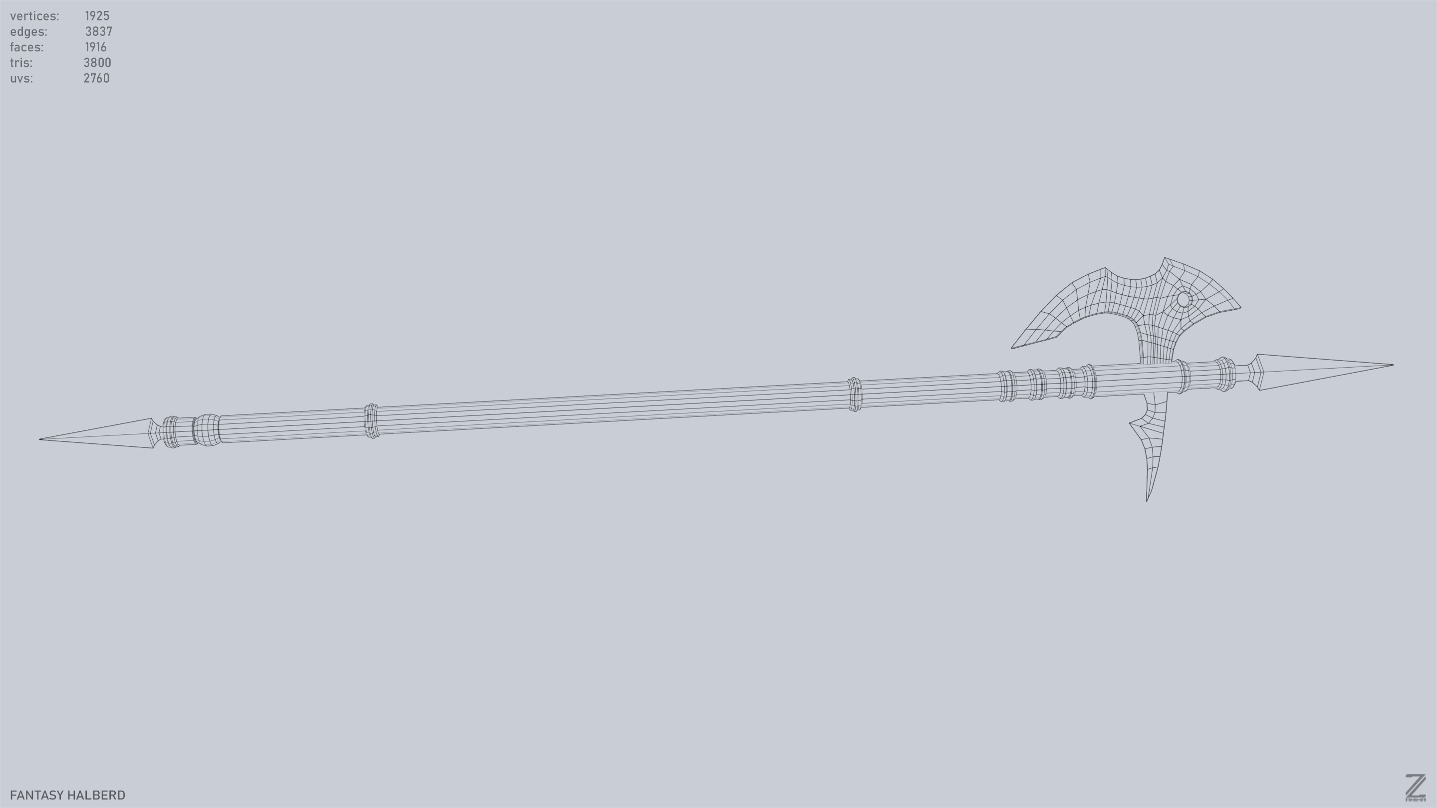 Fantasy halberd Low-poly 3D model_11