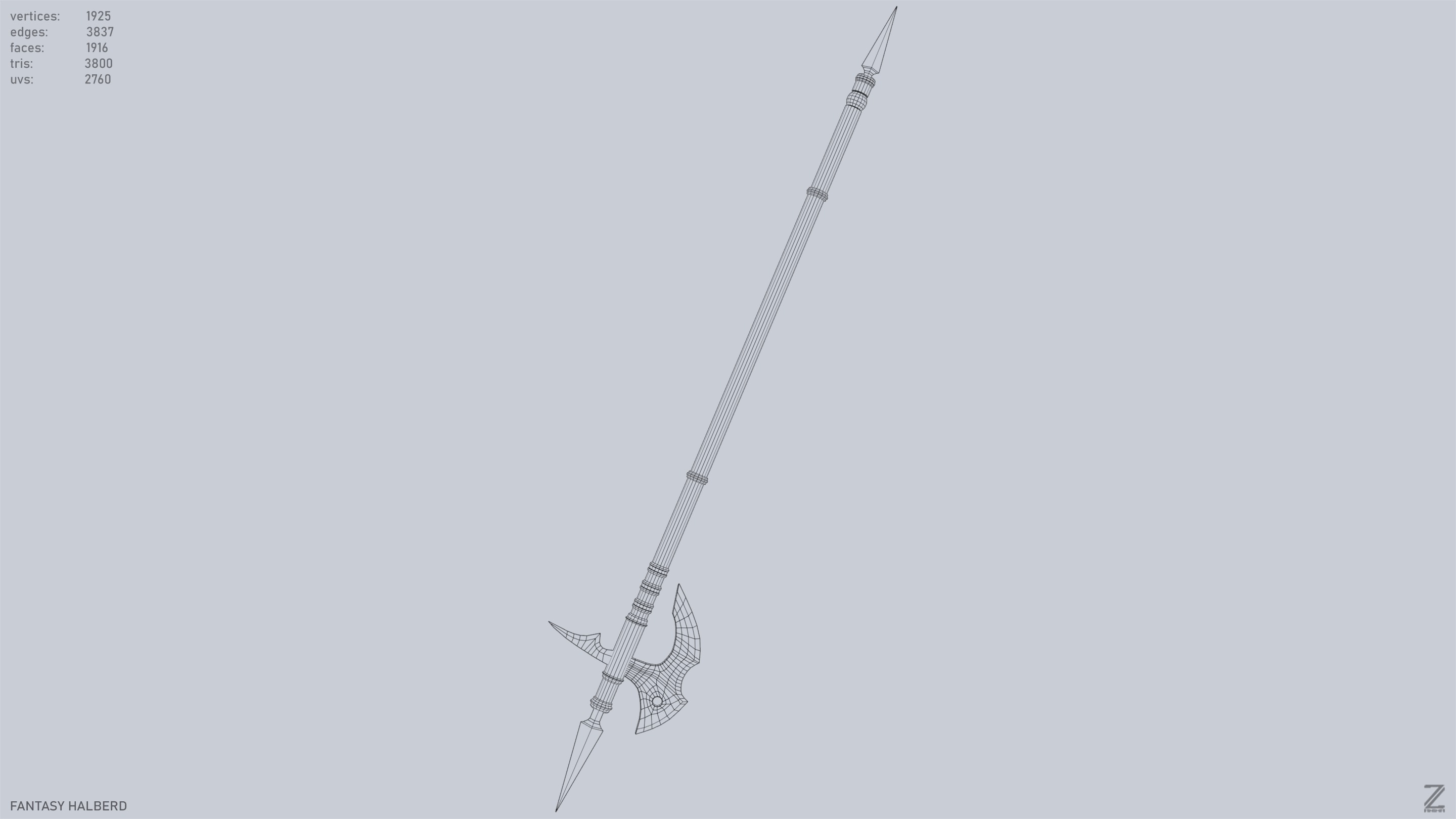 Fantasy halberd Low-poly 3D model_12