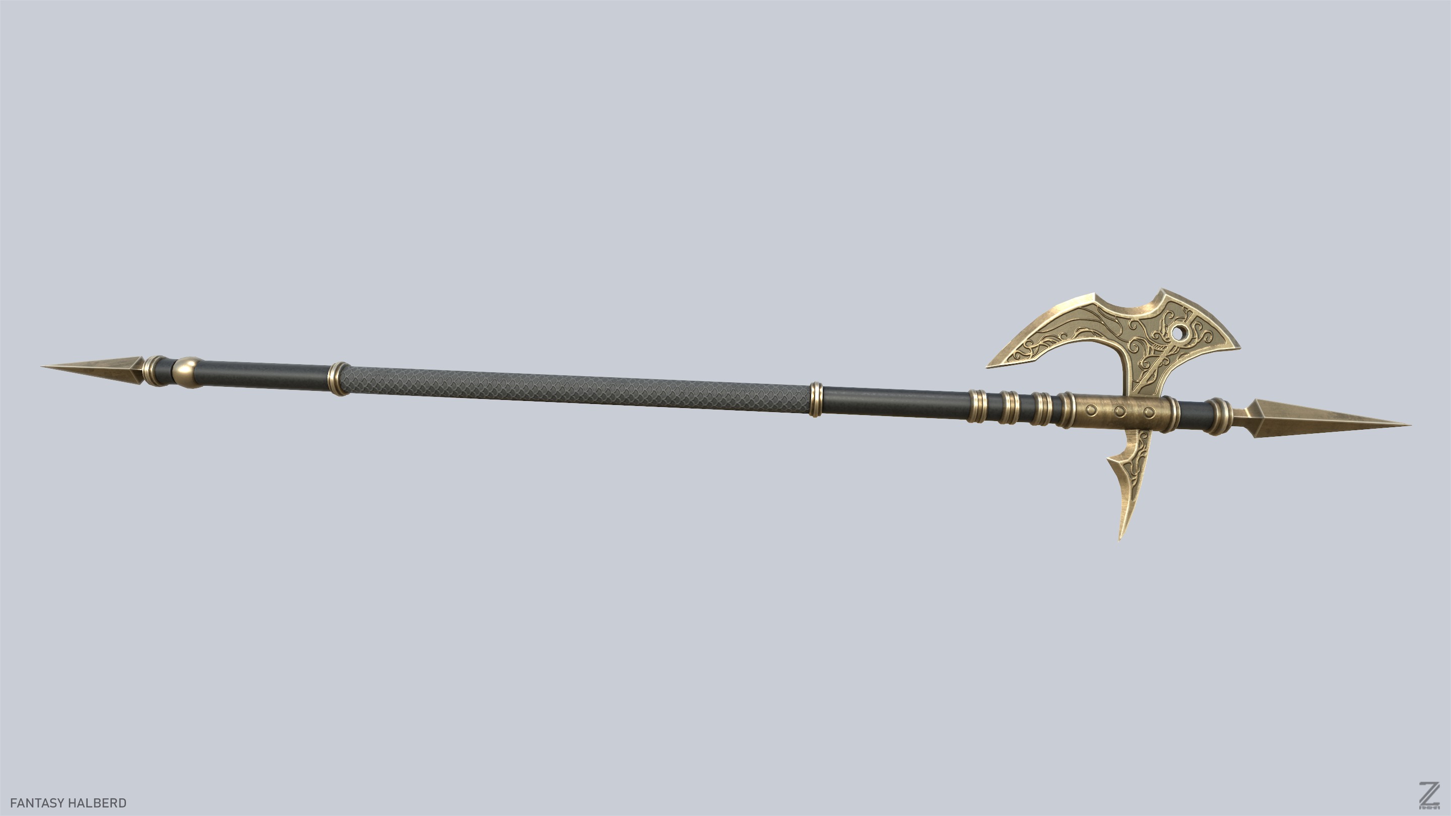 Fantasy halberd Low-poly 3D model_4