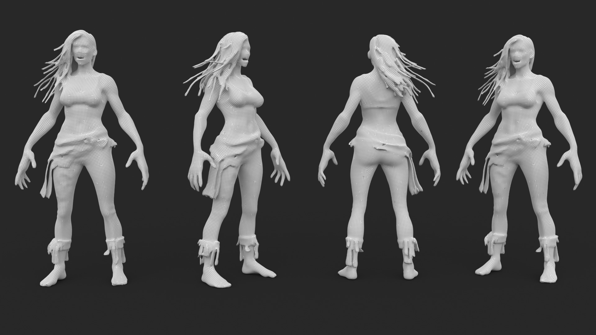 Zombie Woman Low-poly 3D model_4