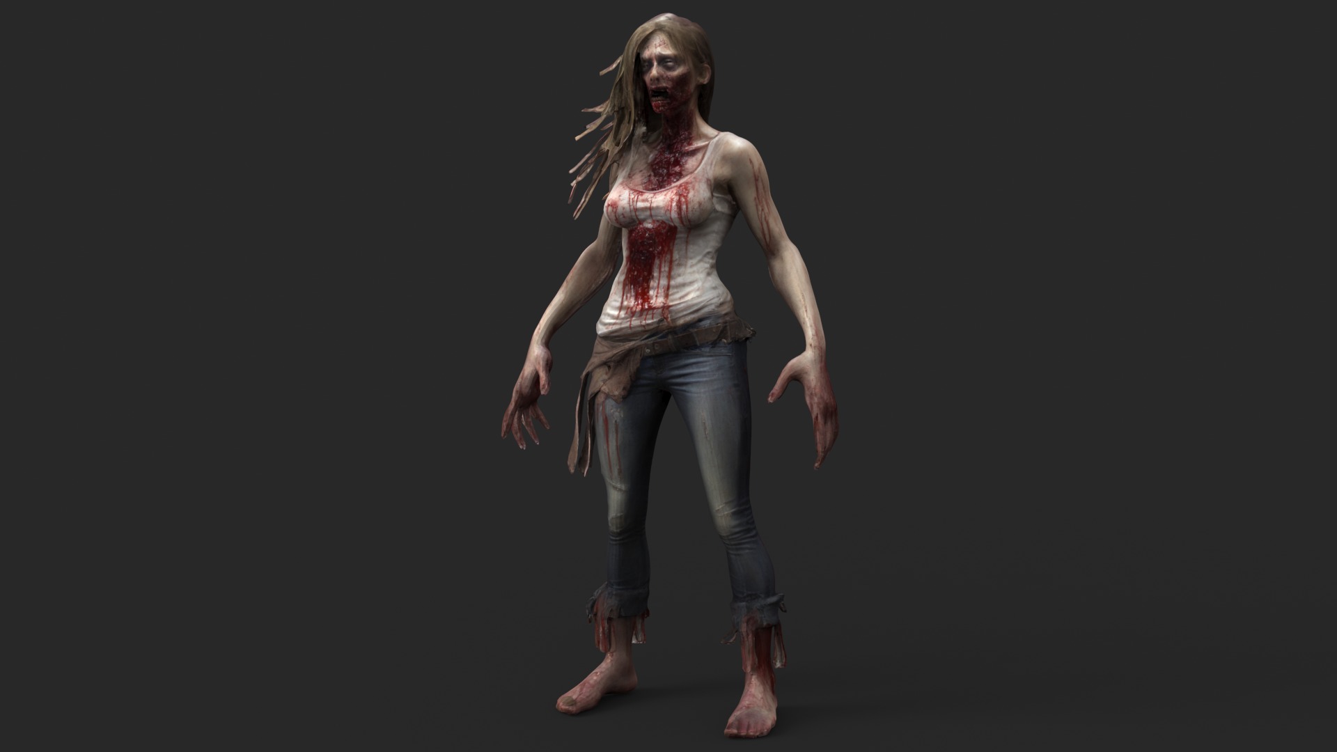 Zombie Woman Low-poly 3D model_2