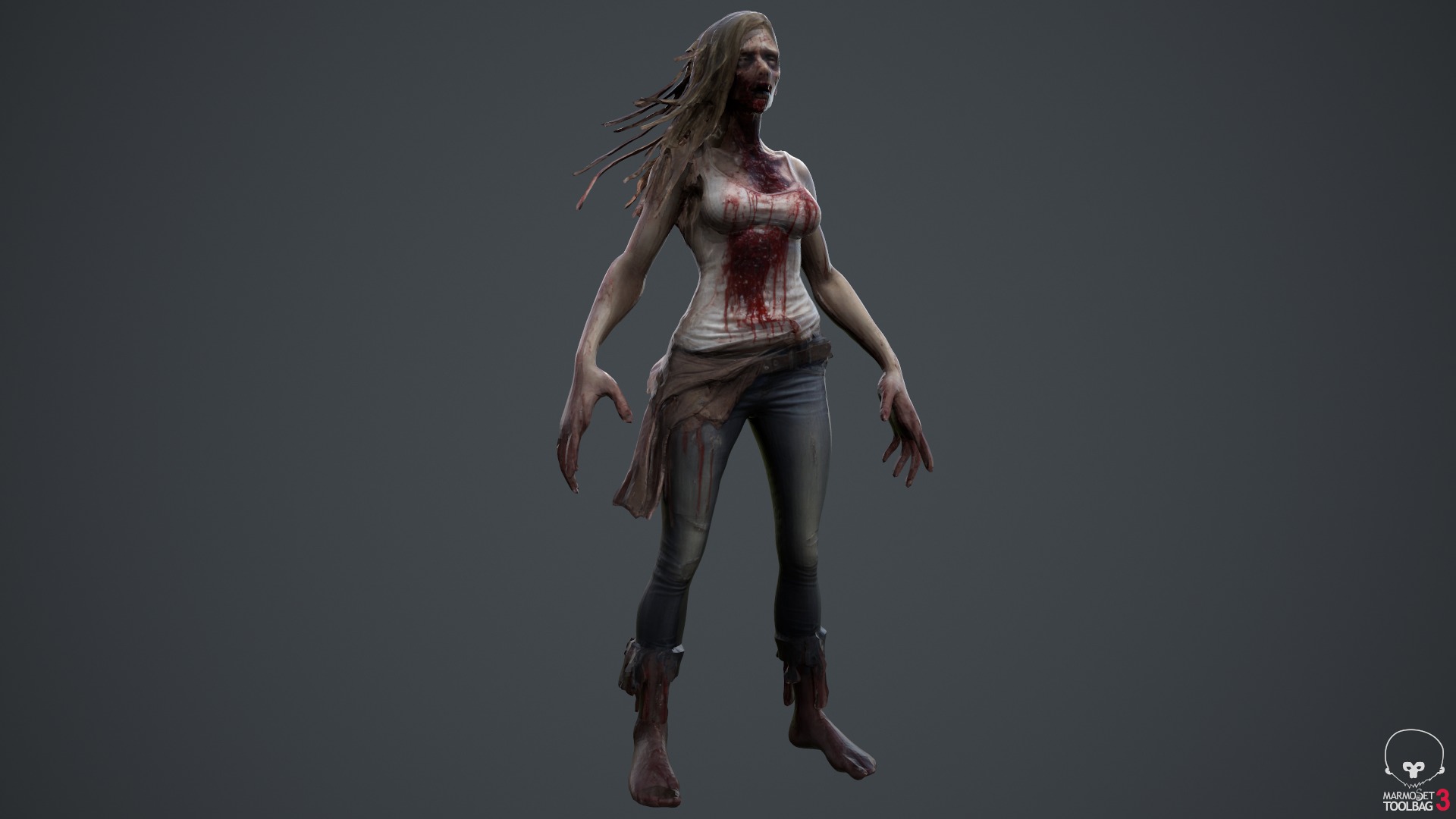Zombie Woman Low-poly 3D model_7