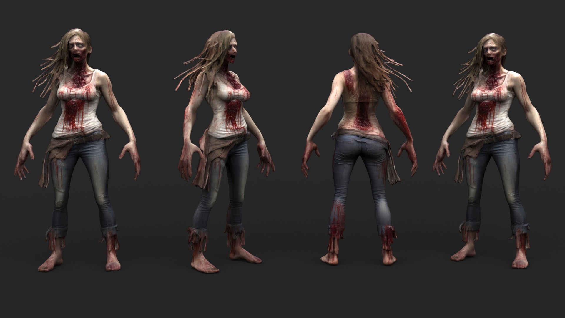 Zombie Woman Low-poly 3D model_3