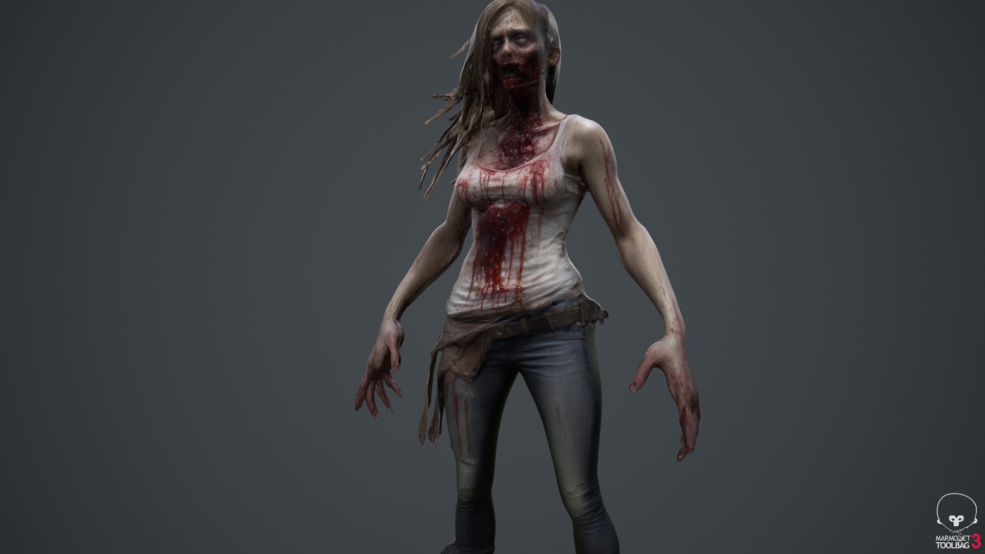 Zombie Woman Low-poly 3D model_8