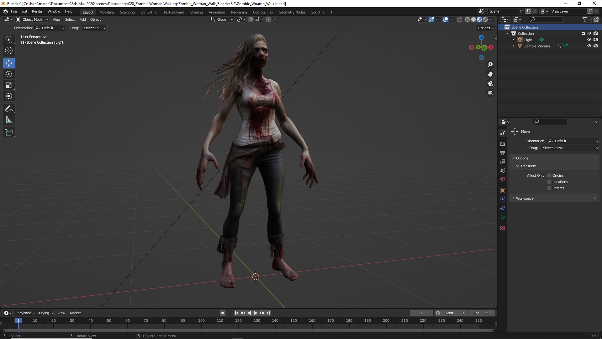 Zombie Woman Low-poly 3D model_6