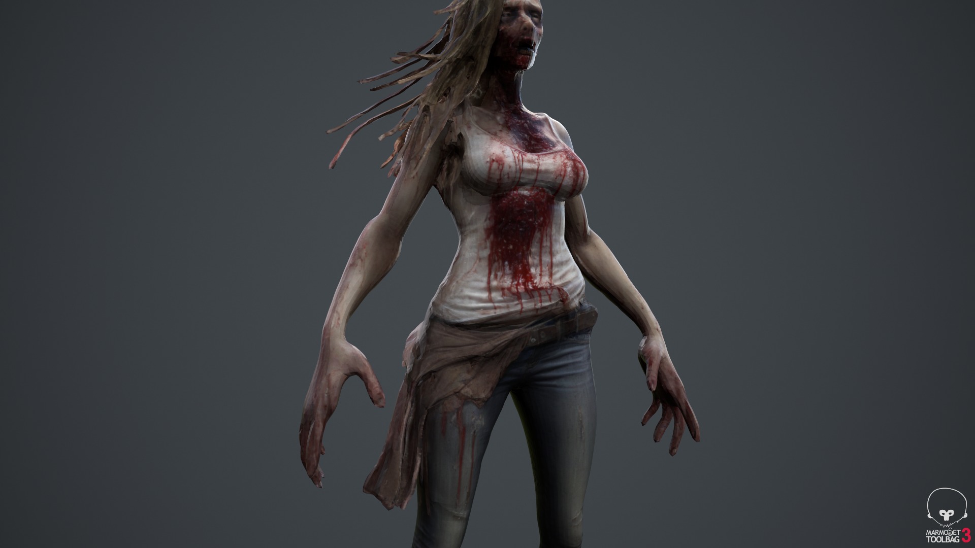 Zombie Woman Low-poly 3D model_9