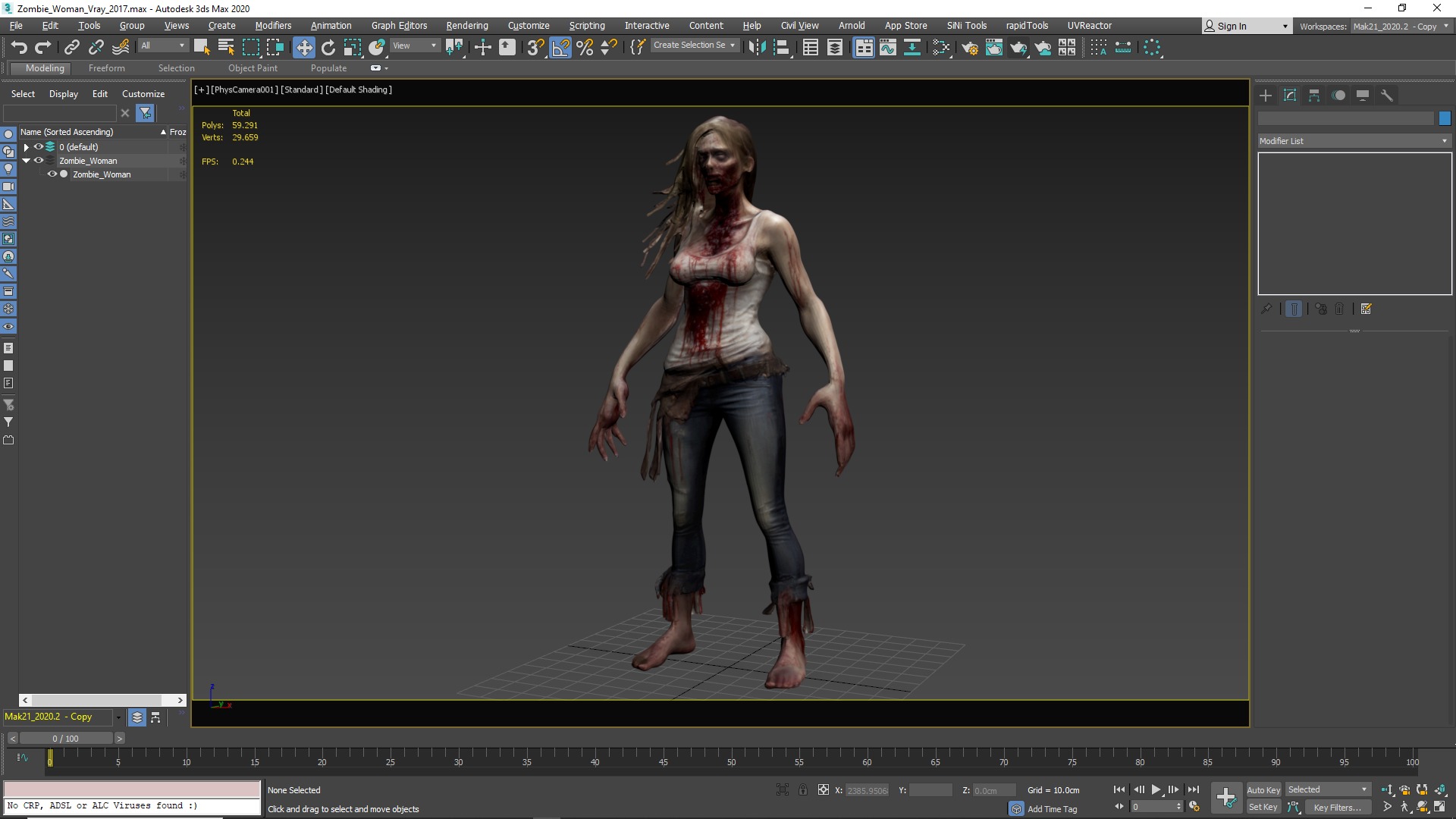 Zombie Woman Low-poly 3D model_5