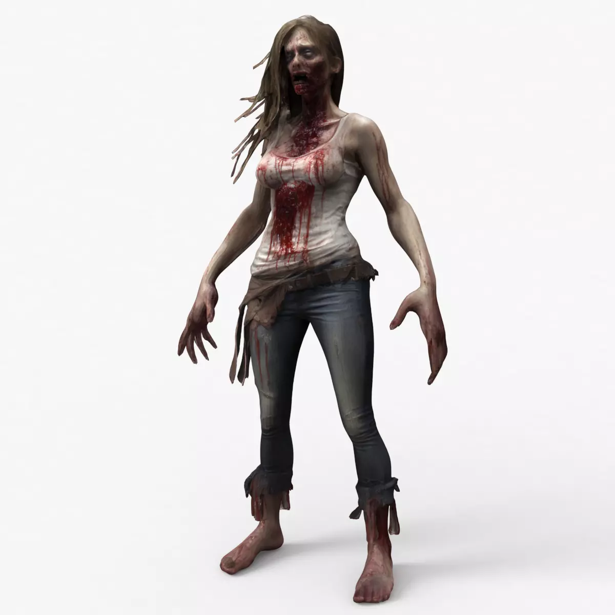 Zombie Woman Low-poly 3D model_0