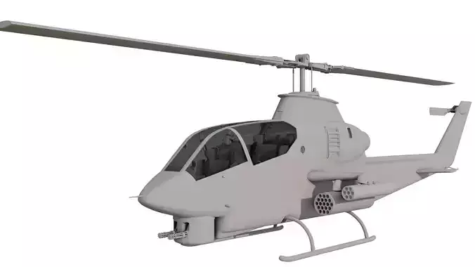 AH1G Helicopter With Cockpit Game model  Low-poly 3D model