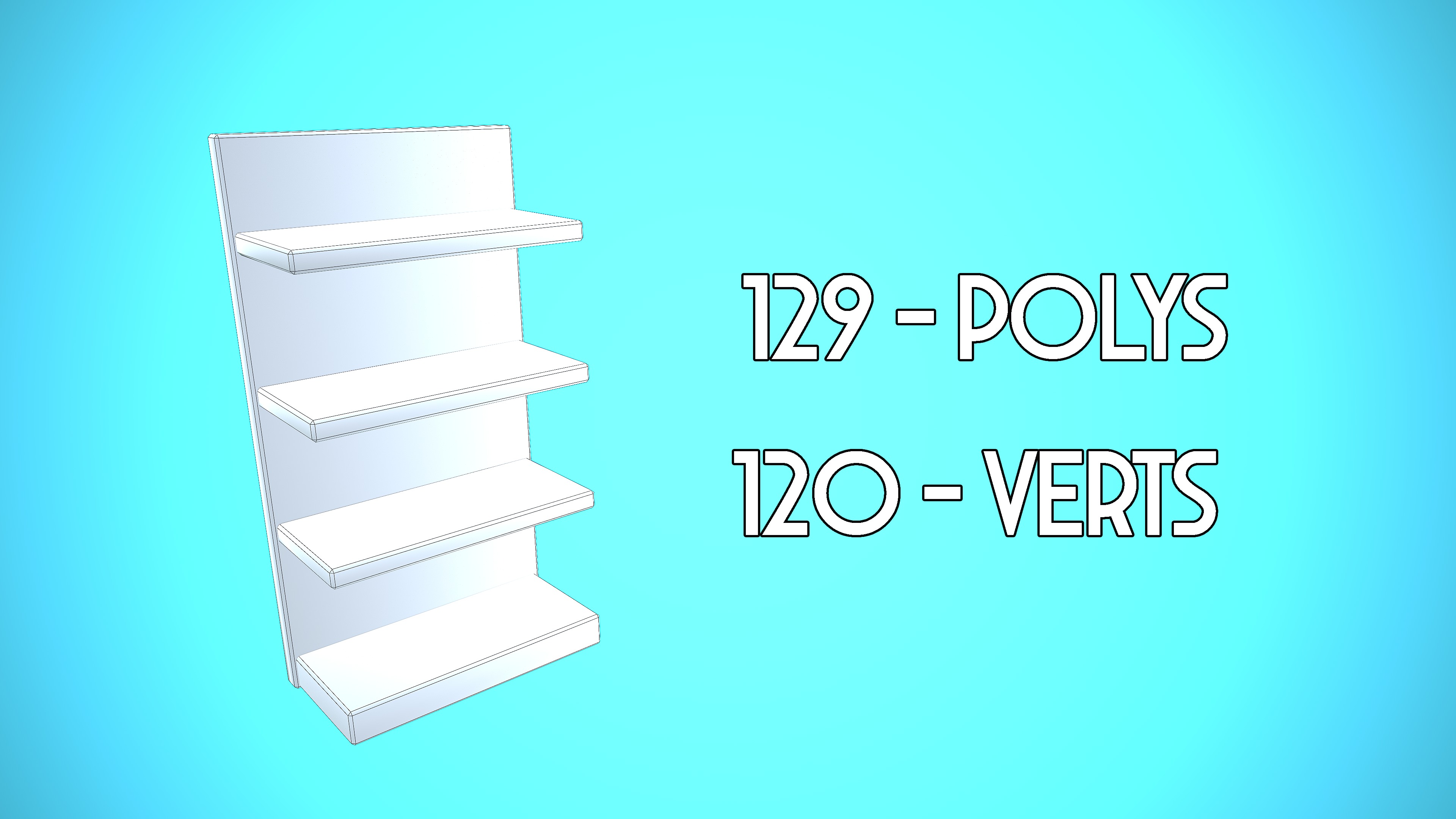 HALF SHOP SHELF WOOD CARTOON STYLIZED Low-poly 3D model_3