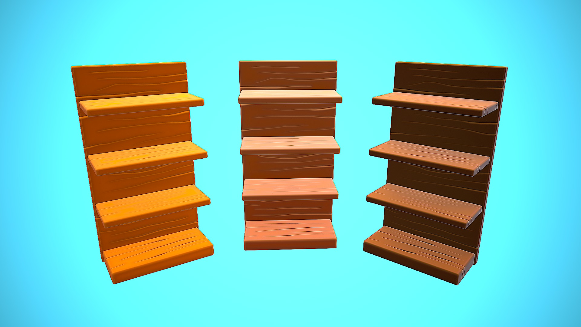 HALF SHOP SHELF WOOD CARTOON STYLIZED Low-poly 3D model_7