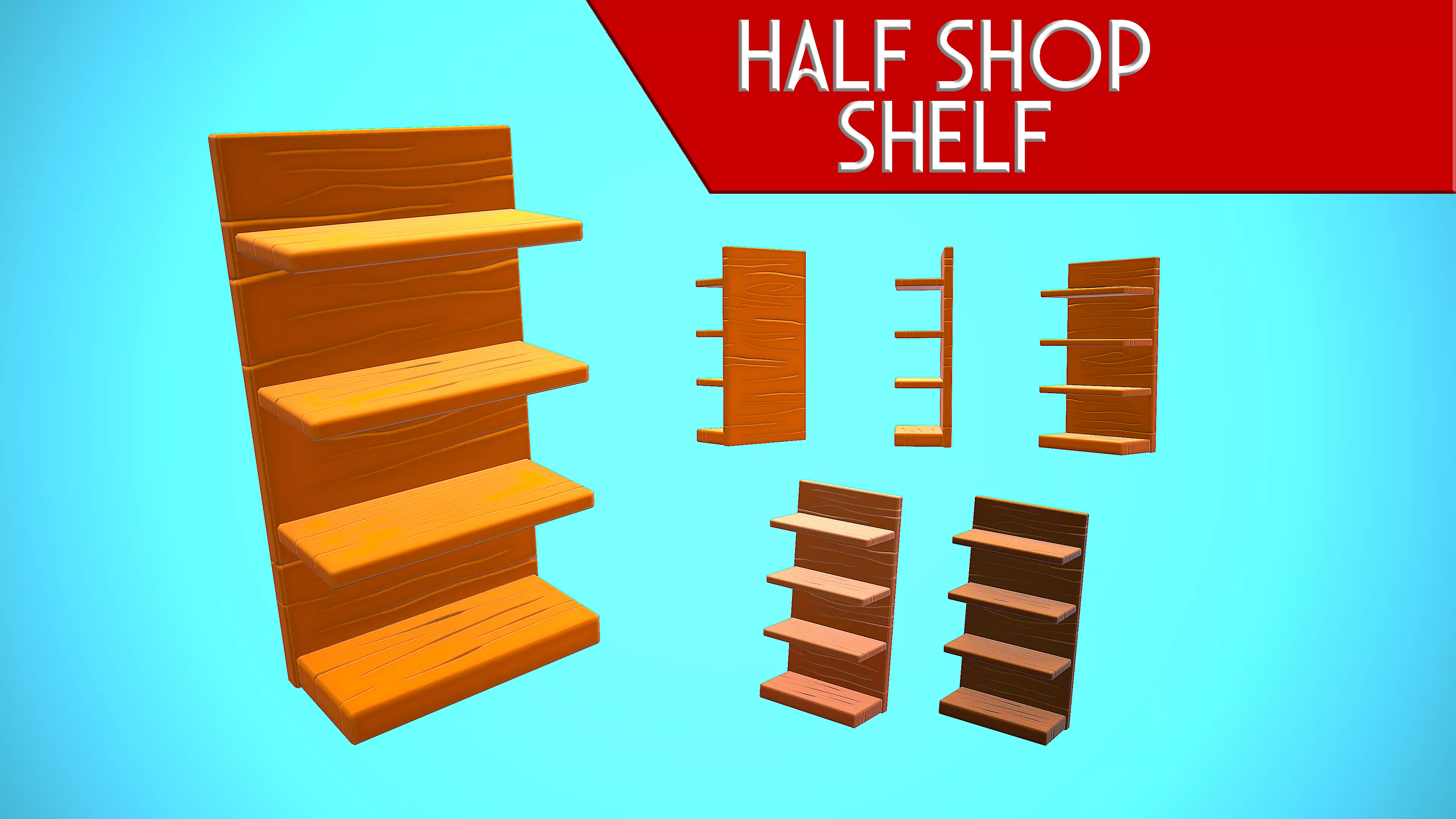HALF SHOP SHELF WOOD CARTOON STYLIZED Low-poly 3D model_0