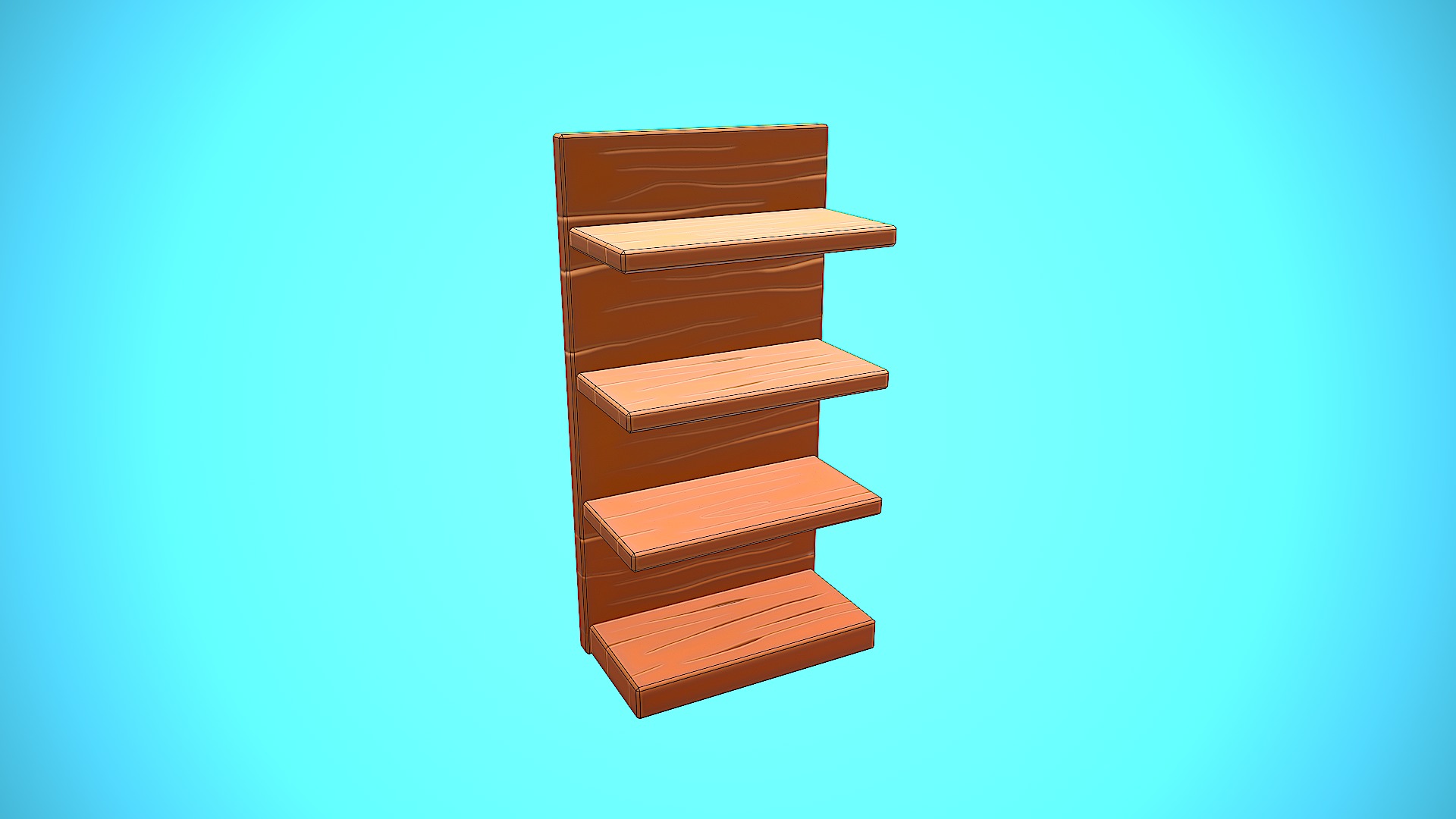 HALF SHOP SHELF WOOD CARTOON STYLIZED Low-poly 3D model_10