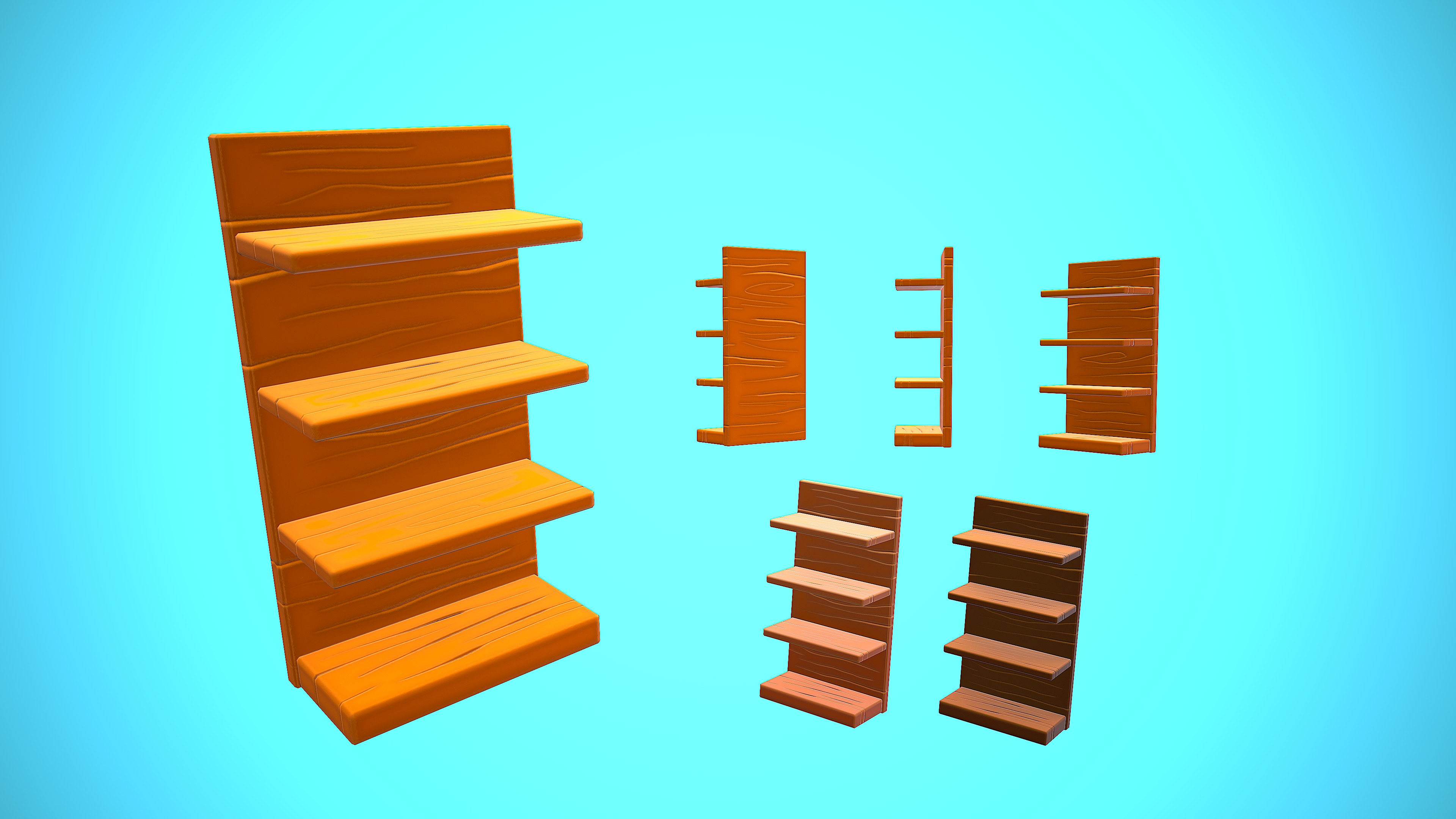 HALF SHOP SHELF WOOD CARTOON STYLIZED Low-poly 3D model_4