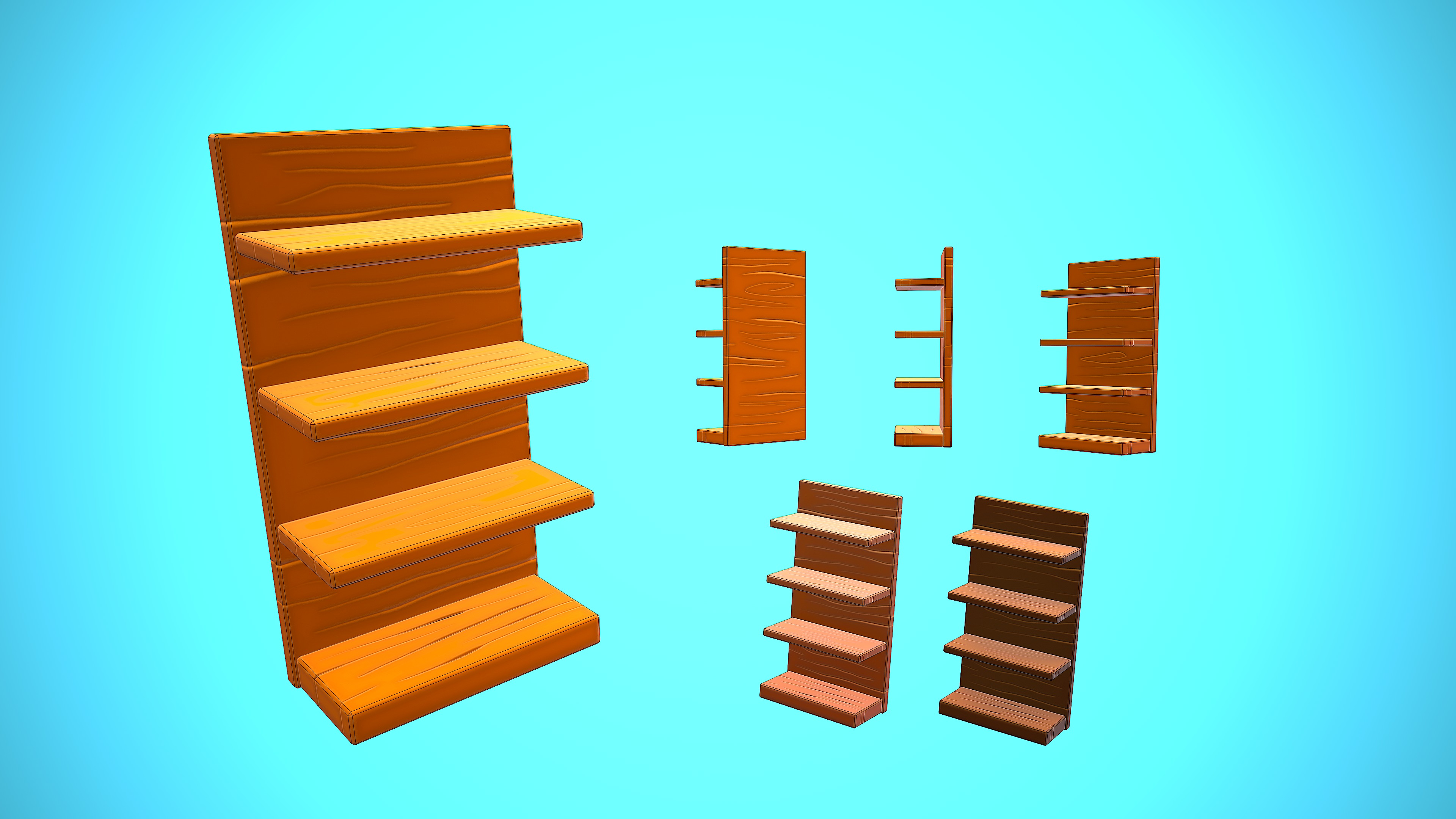 HALF SHOP SHELF WOOD CARTOON STYLIZED Low-poly 3D model_5