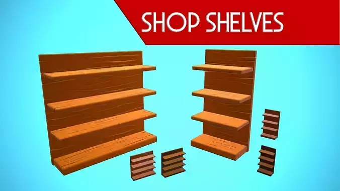SHOP SHELVES WOOD CARTOON STYLIZED COLLECTION 